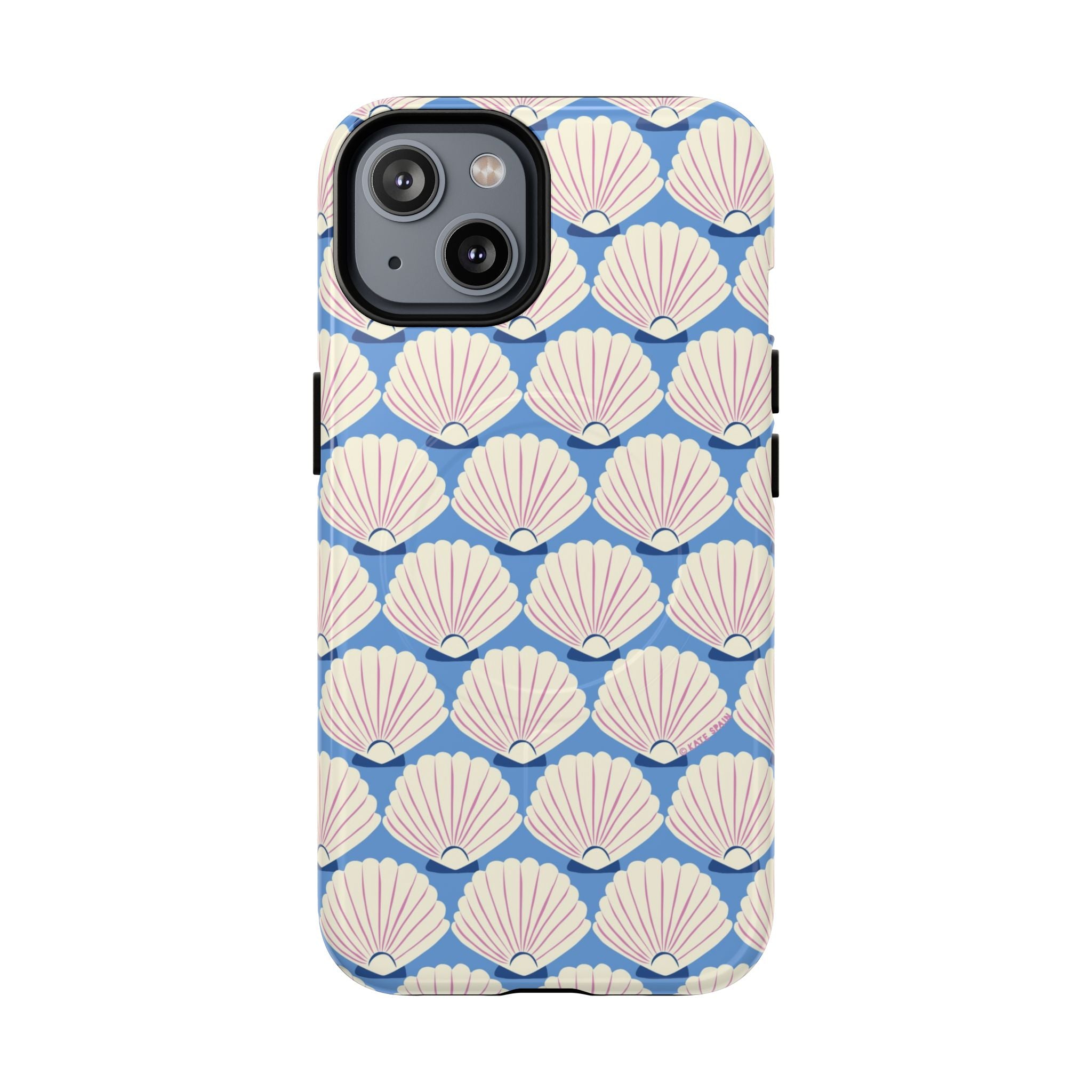 Seashells MagSafe iPhone 14 Case – Glossy | periwinkle, cream, blush scallop shell print