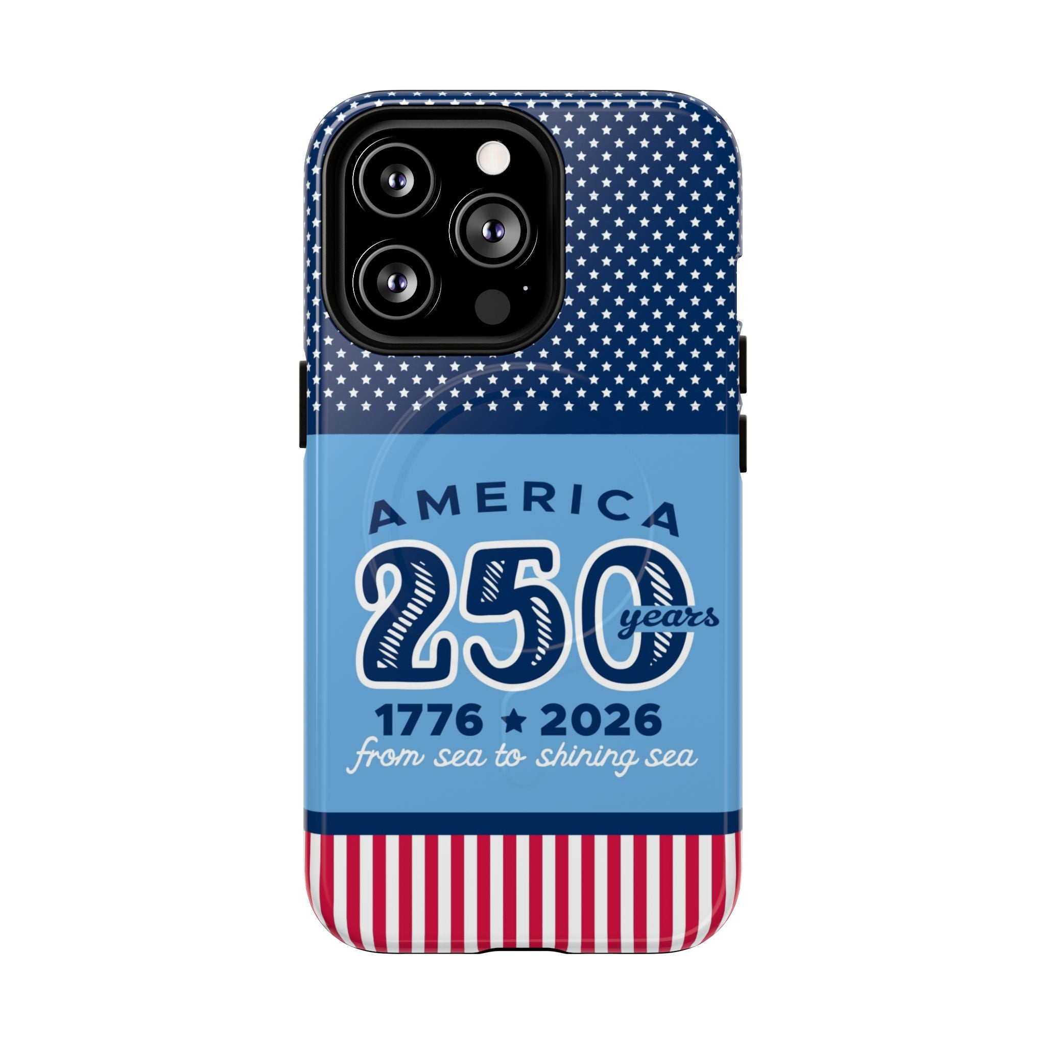 Sea to Shining Sea MagSafe iPhone 13 Pro Case – Glossy | navy, sky blue, red, white American stars & stripes 250th anniversary print