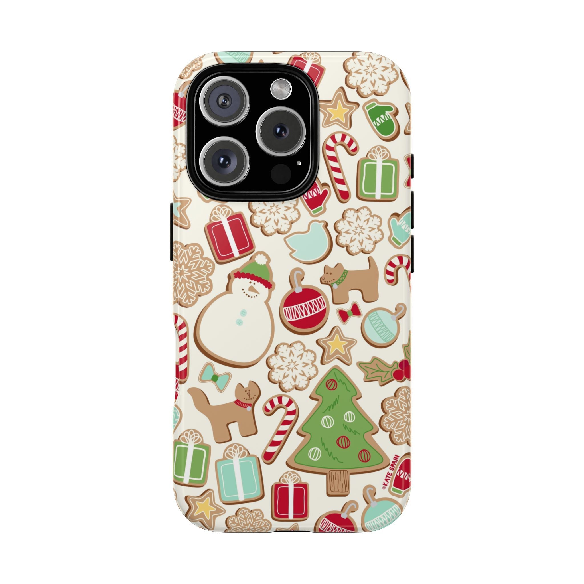 Gingerbread Cookies Tough iPhone 16 Plus Case – Glossy | cream, red, green gingerbread holiday cookie print