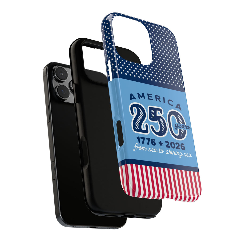 Sea to Shining Sea Tough iPhone 16 Pro Max Case – blowout of dual-layered construction of case in navy, sky blue, red, white American stars & s