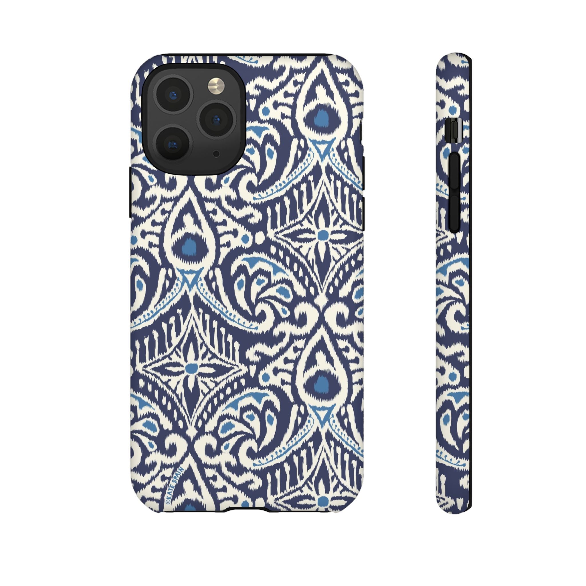 Ikat Tough iPhone 11 Pro Case – Matte | navy, cream, blue ikat medallion print