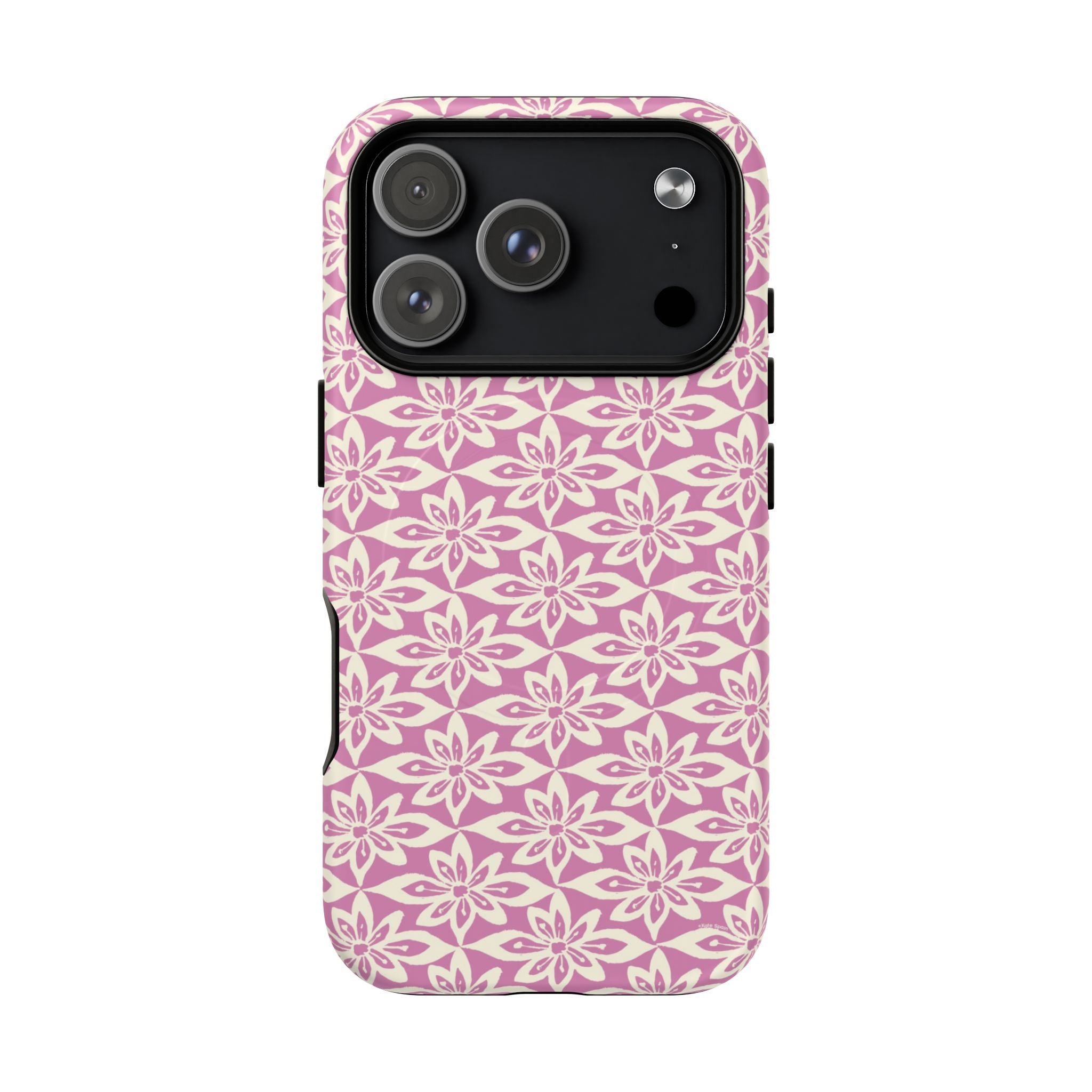 Lily Rose MagSafe iPhone 17 Pro Case – Matte | graphic white lily print on soft rose — botanical MagSafe case by Kate Spain