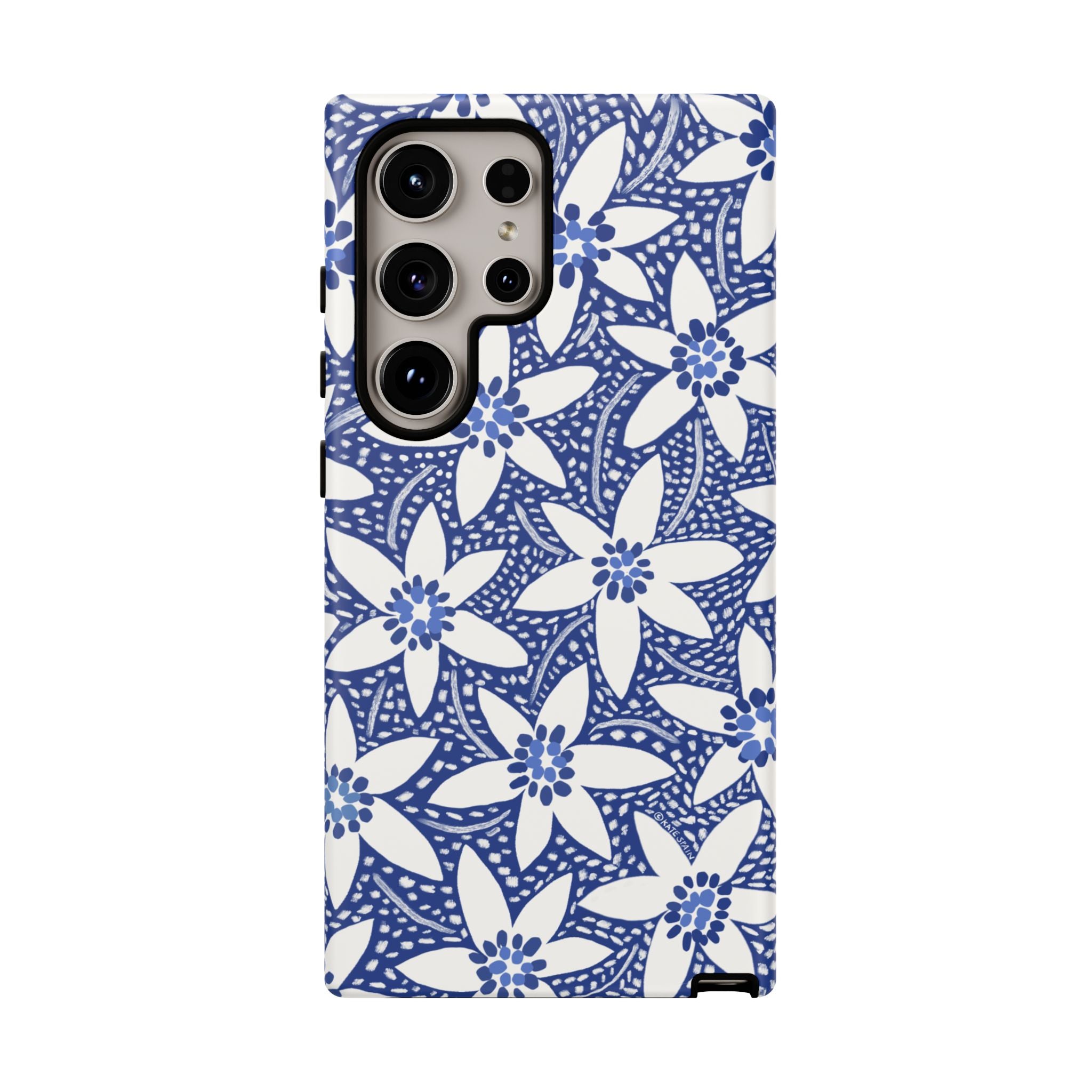 Starflower Samsung Galaxy S24 Ultra Case – Matte | navy, white geometric starflower print