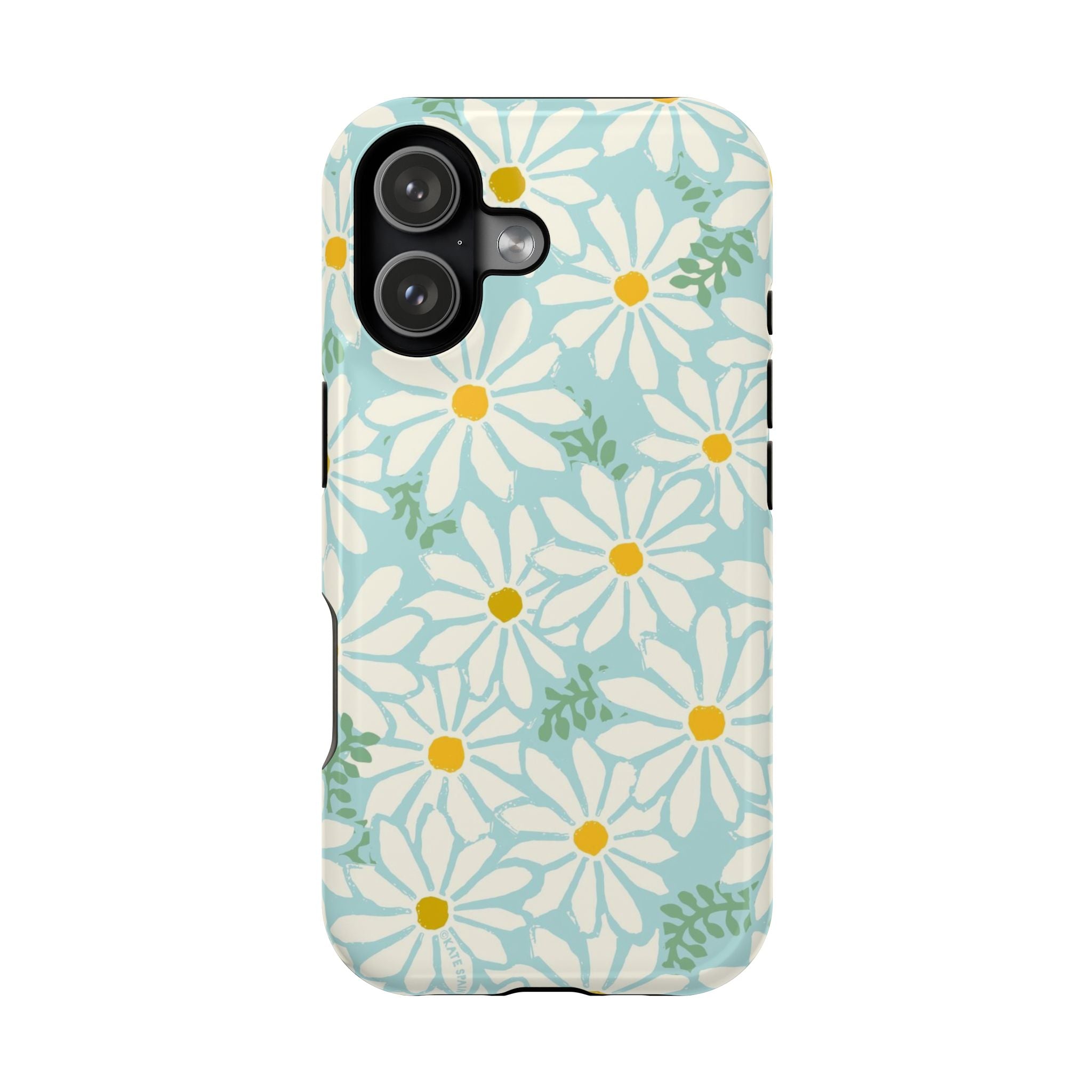 Daisies MagSafe iPhone 17 Case – Glossy | white, yellow, aqua watercolor daisy print