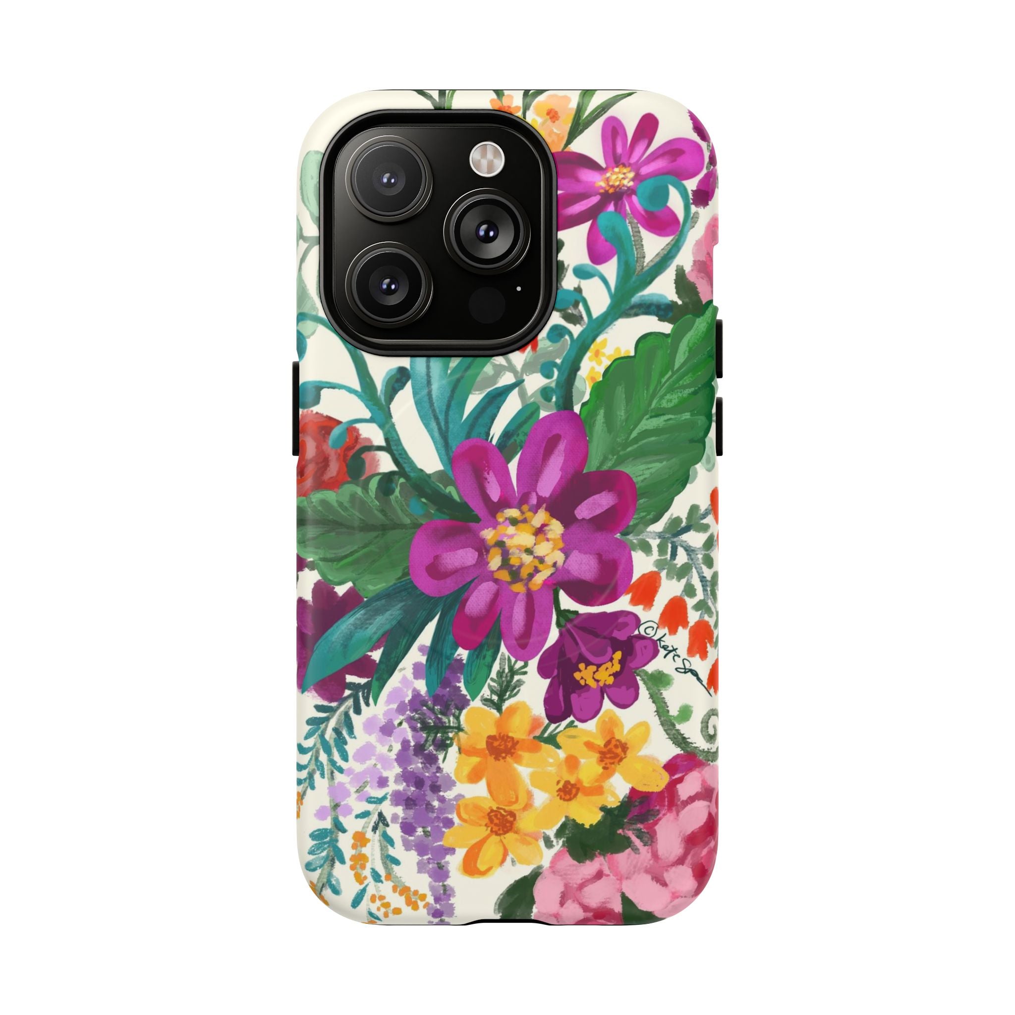 Posy MagSafe iPhone 14 Pro Case – Matte | cream, magenta, coral botanical floral print