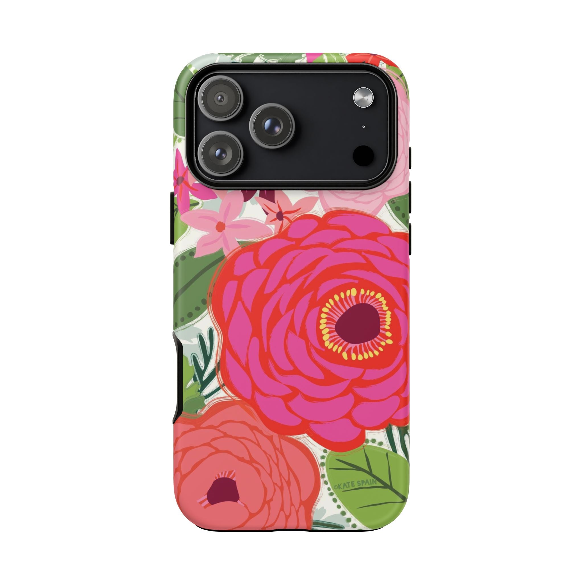 Bloomerie Tough iPhone 17 Pro Max Case – Matte | cream, magenta, coral botanical peony floral print