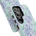 Luxury Nantucket Hydrangea Samsung Galaxy S25 Ultra Case – Glossy | close-up of camera cutout in periwinkle, sky blue, mint hydrangea floral print