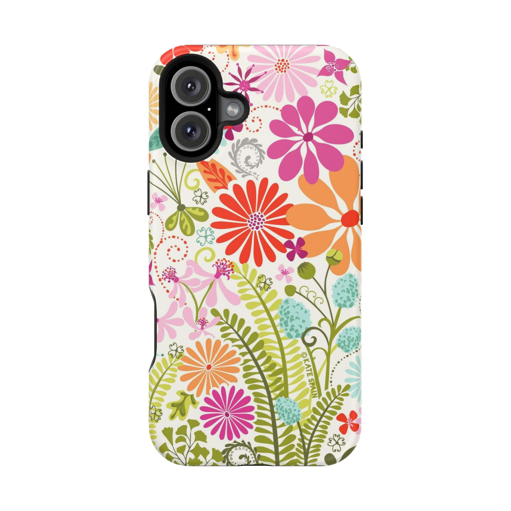 Luxury Terrain MagSafe iPhone 16 Plus Case – Matte | white, magenta, coral botanical woodland floral print