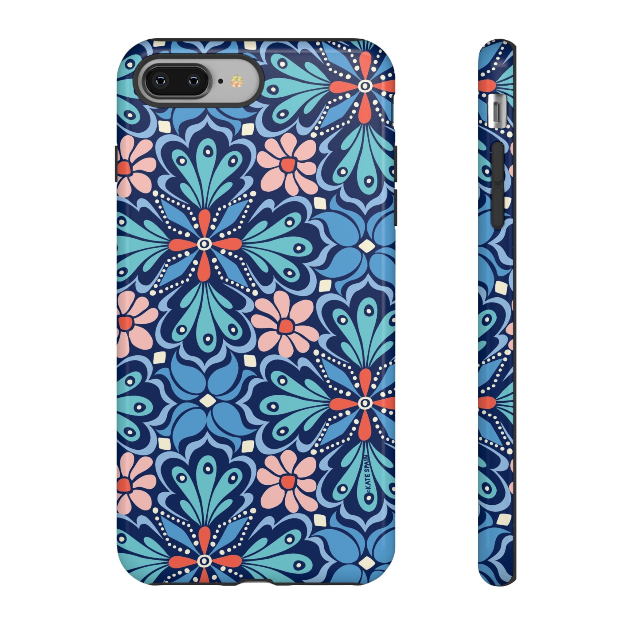 Bolero Tough iPhone 8 Plus Case – Glossy | navy, cobalt, blush geometric medallion floral print