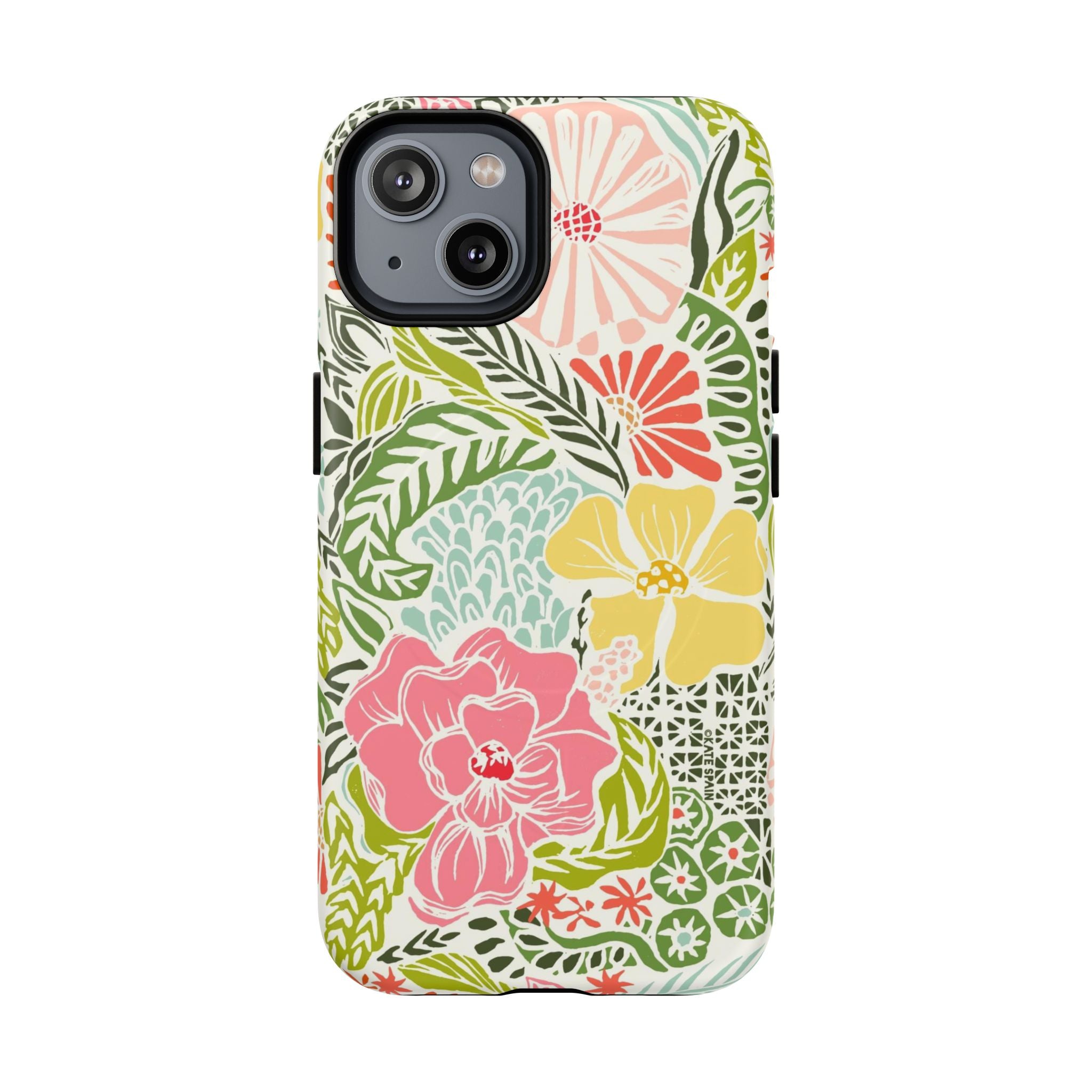Tropica MagSafe iPhone 14 Case – Matte | yellow, coral, pink, green botanical tropical floral print