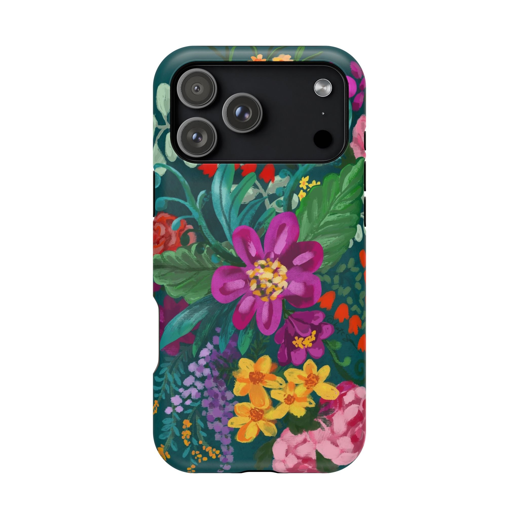 Posy MagSafe iPhone 17 Pro Max Case – Matte | teal, magenta, yellow, pink vibrant botanical floral print