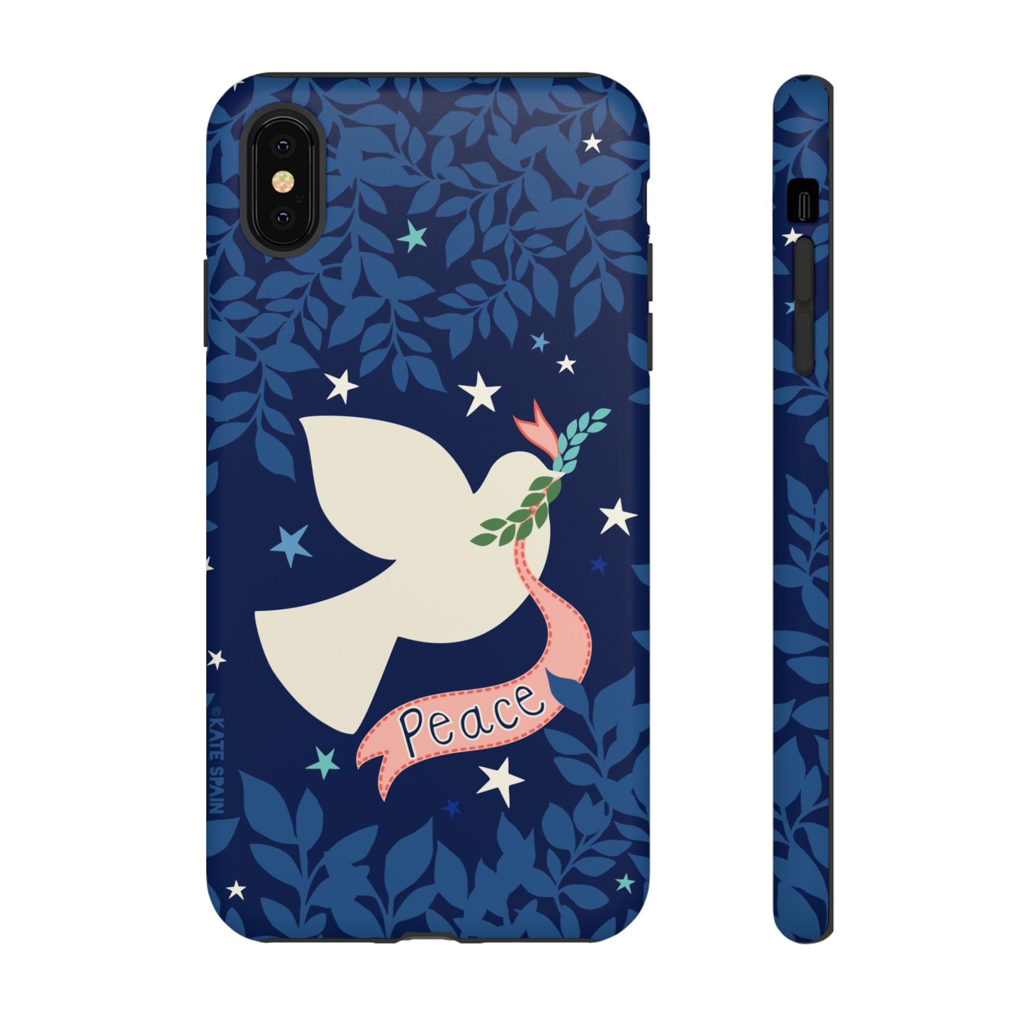 Peace Tough iPhone XS Max Case – Matte | navy, cream peace dove, stars, botanical print