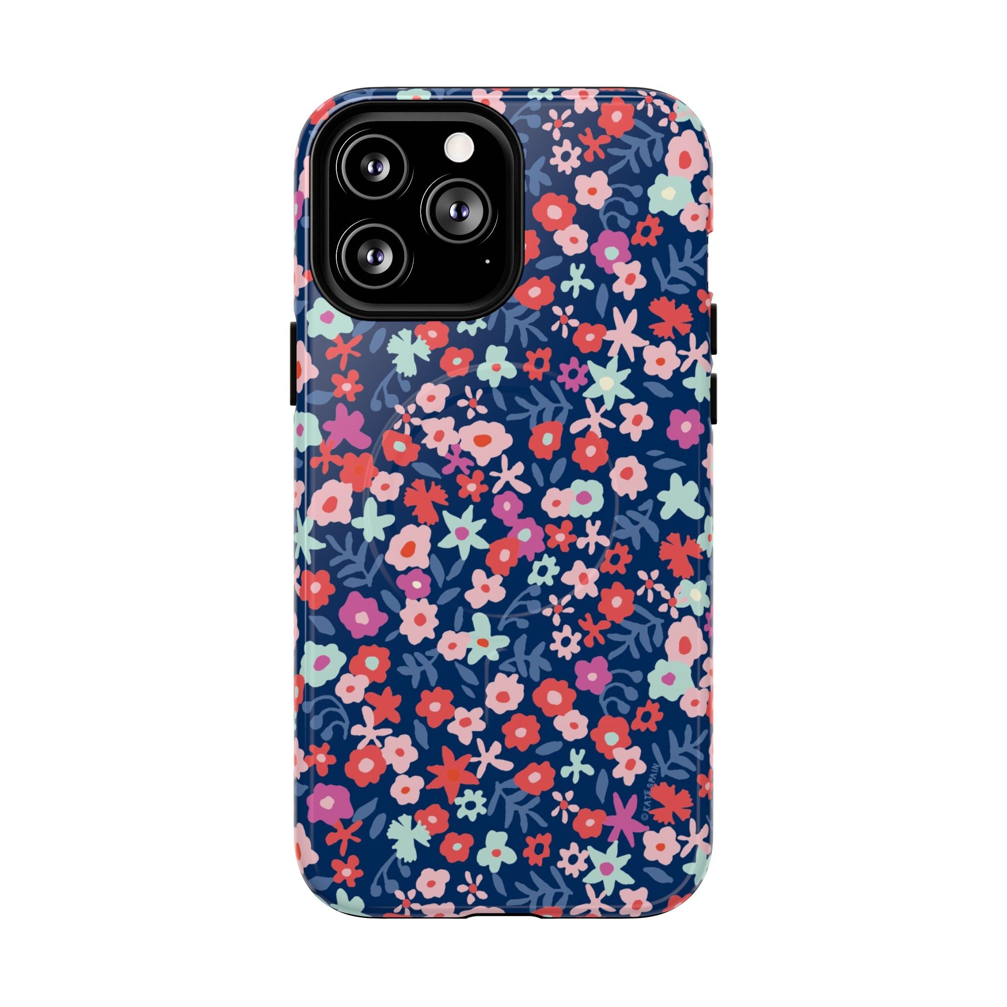 Primrose MagSafe iPhone 13 Pro Max Case – Glossy | navy, pink, white ditsy floral print