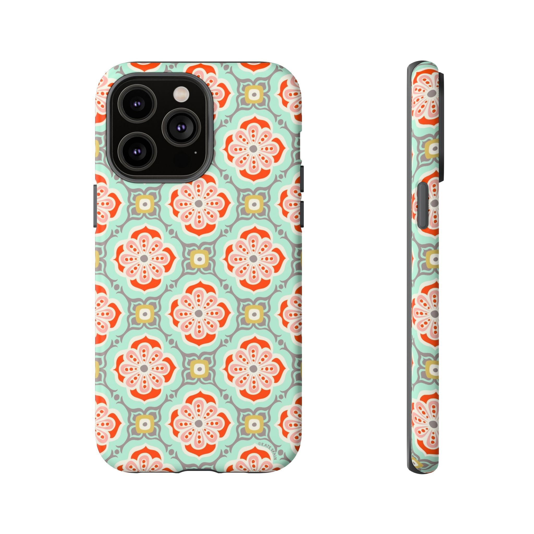 Alhambra Tough iPhone 14 Pro Max Case – Matte | aqua, coral, blush geometric medallion floral print