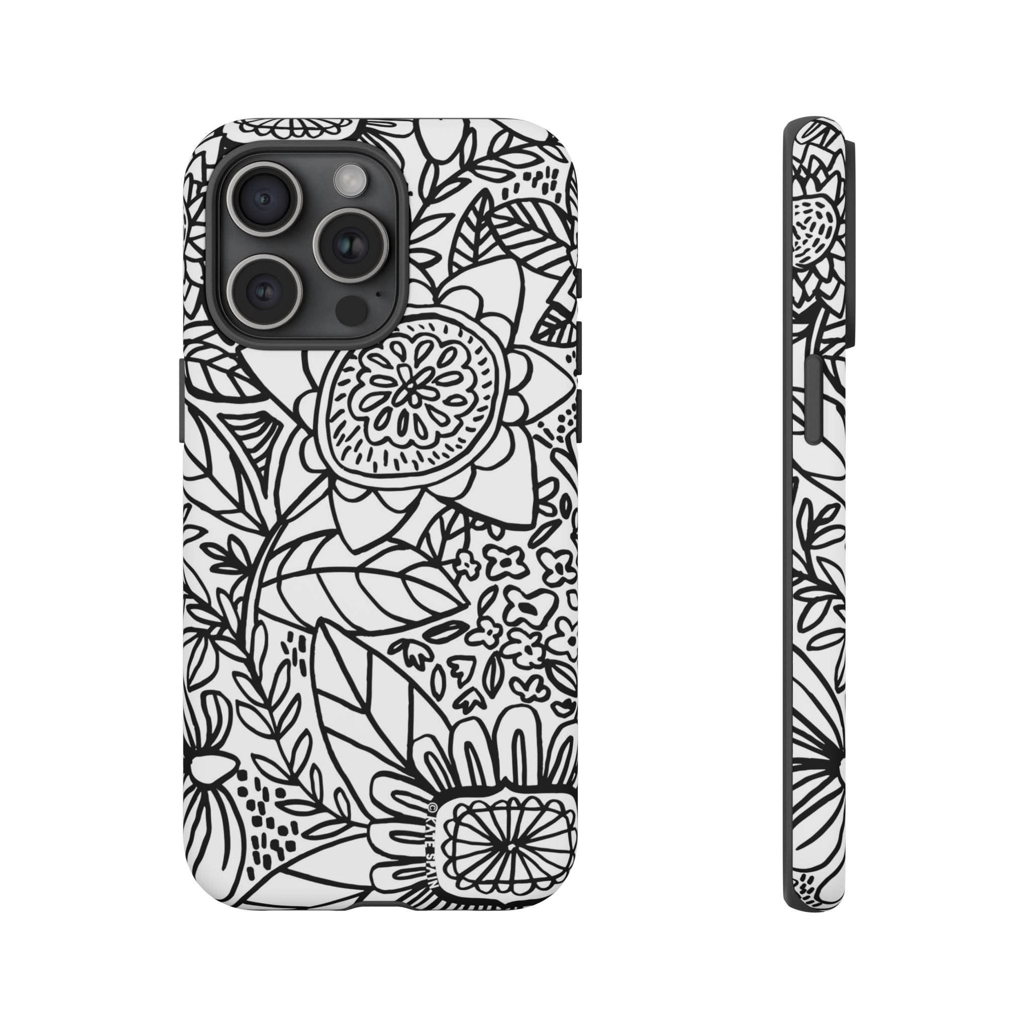 Esprit Tough iPhone 15 Pro Max Case – Matte | white, black botanical line art floral print