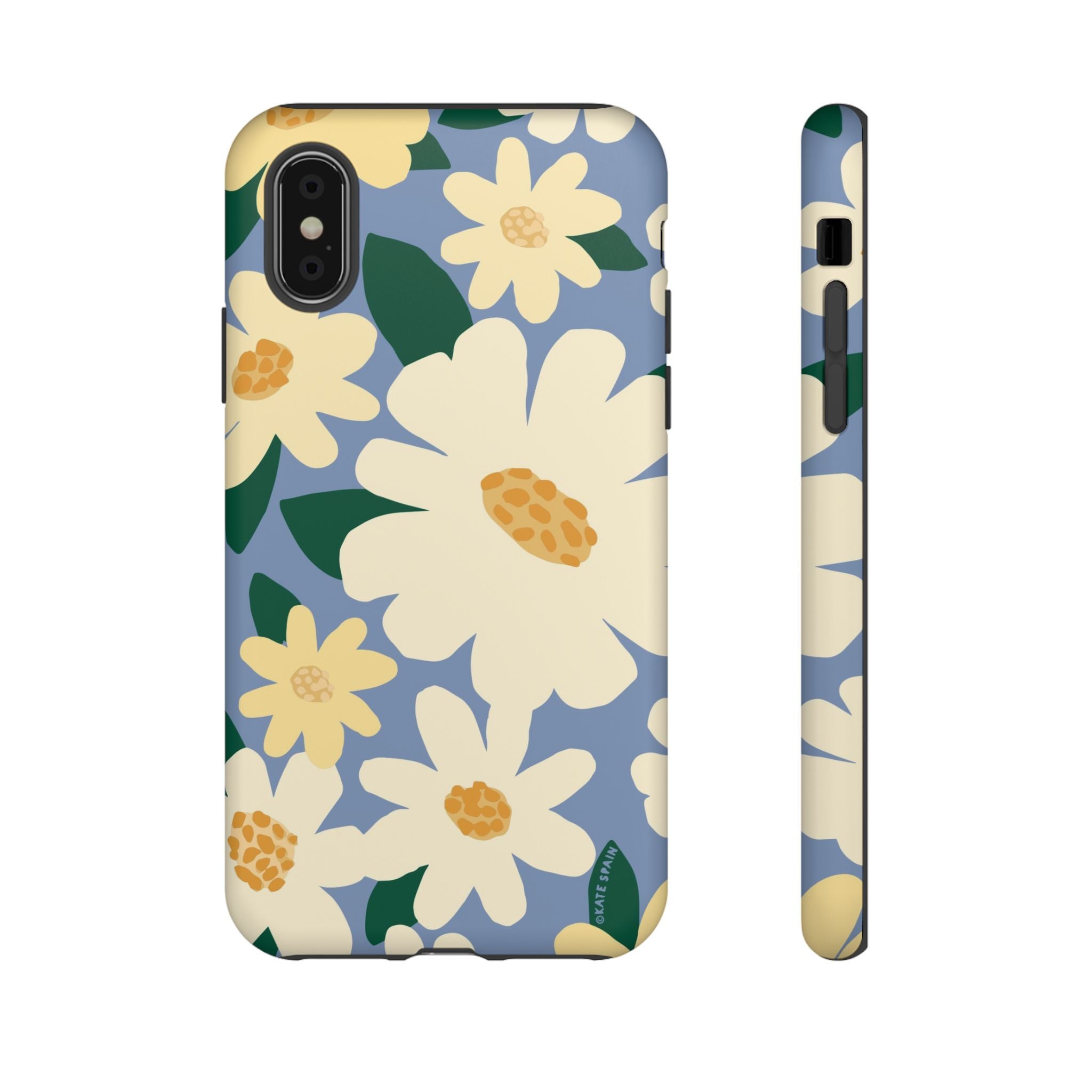Chamomile Tough iPhone XS Case – Matte | periwinkle, cream, yellow botanical daisy floral print