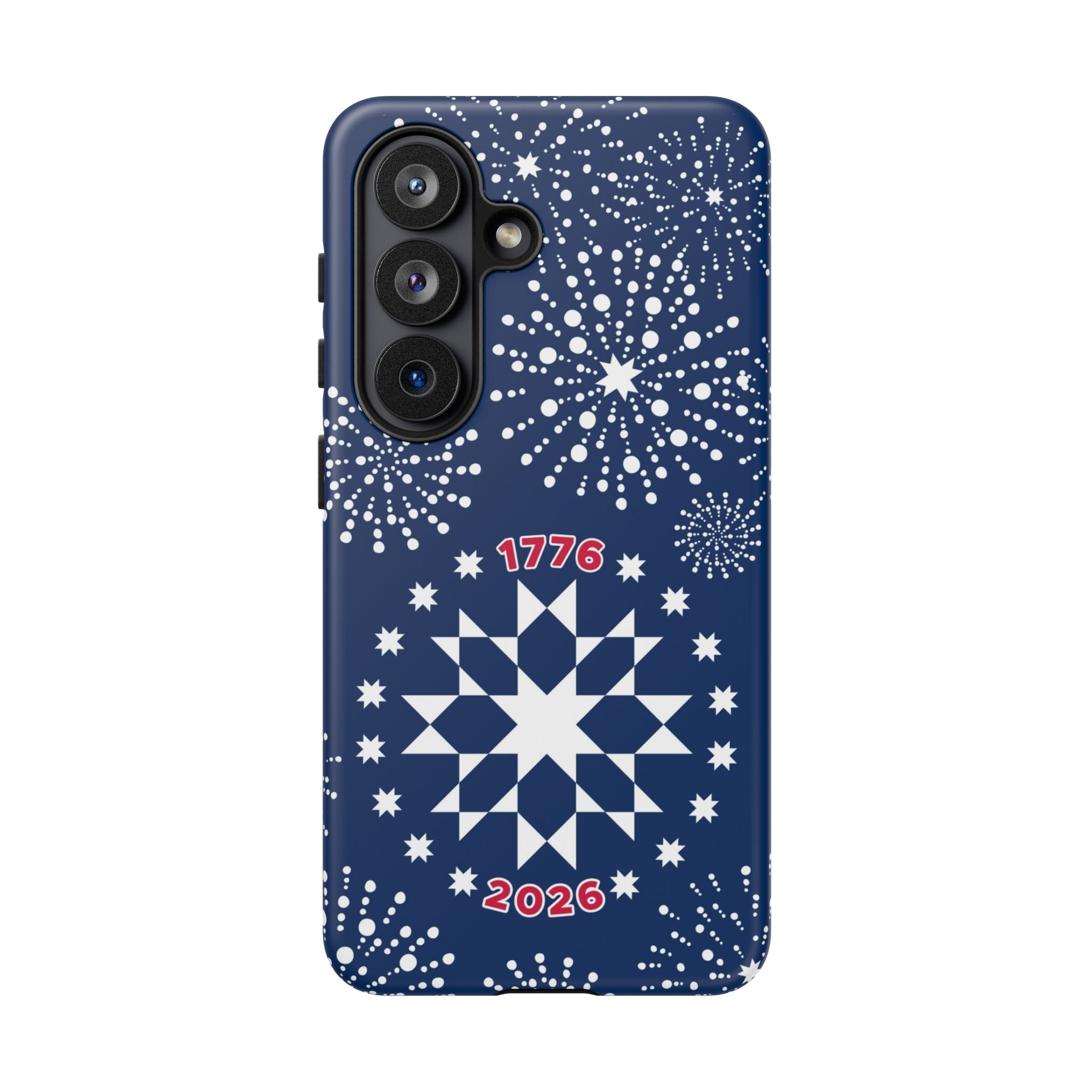 250th Fireworks Samsung Galaxy S26 Case – Matte | navy, white patriotic star quilt fireworks print