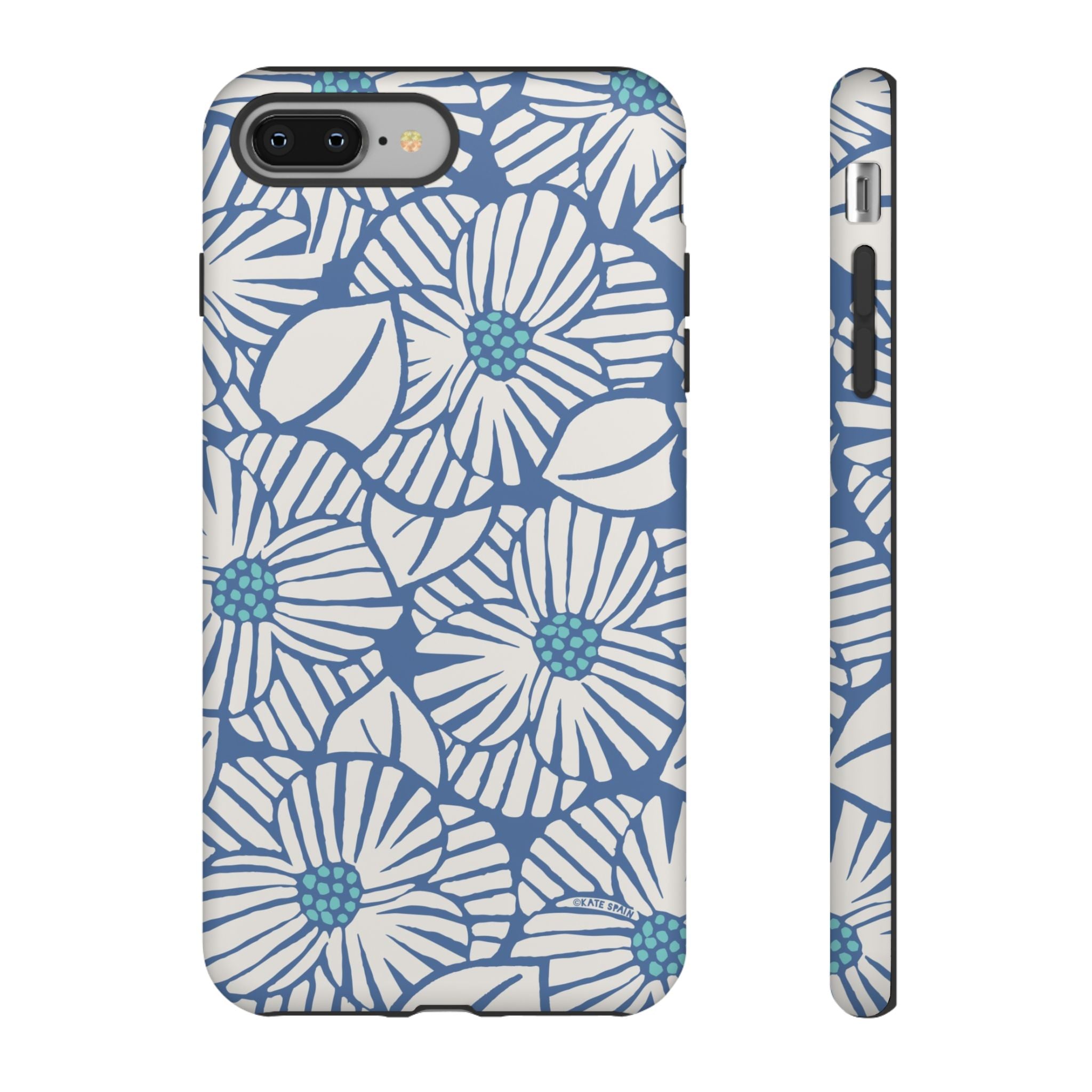 Calendula Tough iPhone 8 Plus Case – Matte | periwinkle, cream, teal graphic daisy floral print