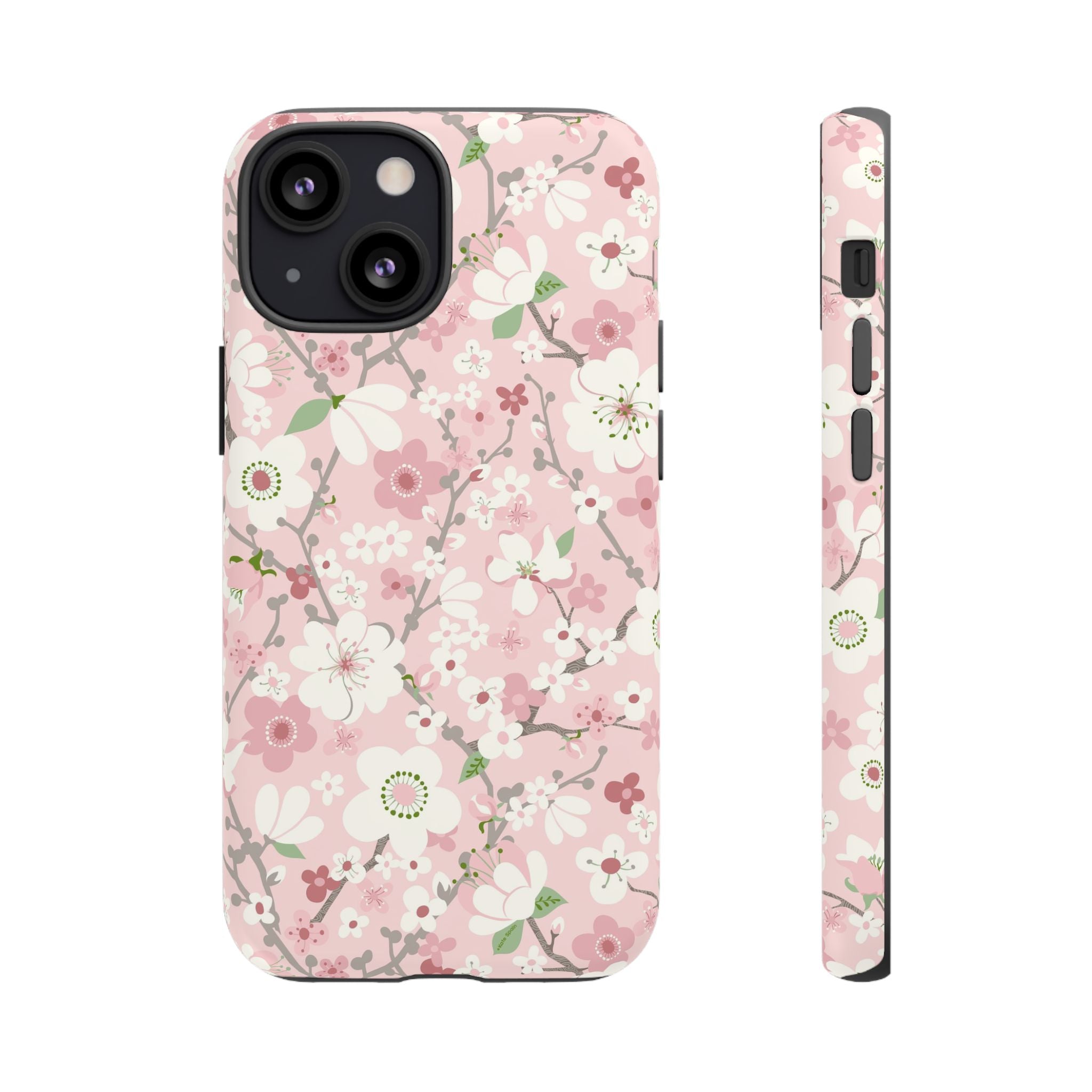 Luxury Pink Cherry Blossom Tough iPhone 13 Mini Case – Matte | light pink, white, cherry blossom floral print