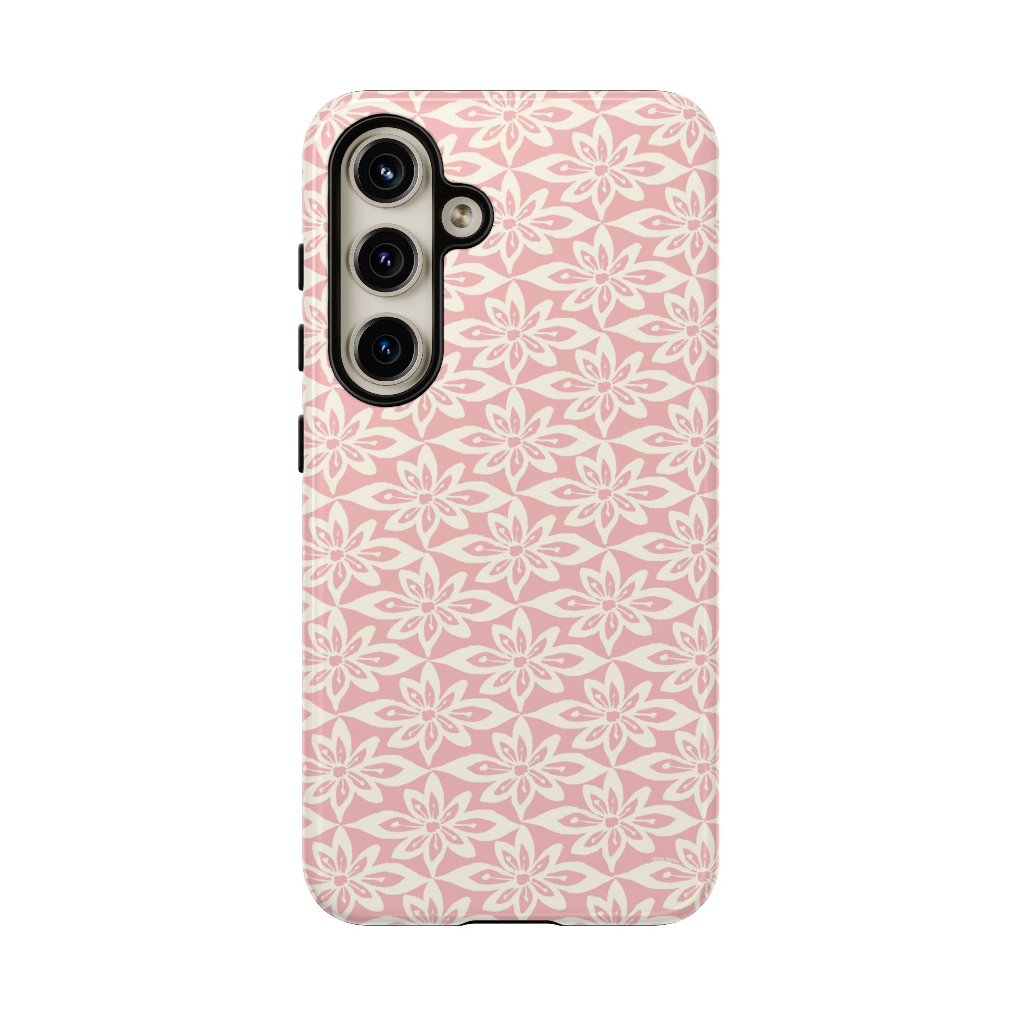 Lily Pastel Pink Samsung Galaxy S24 Glossy case — graphic white lily print on dreamy pastel pink — botanical phone case by Kate Spain