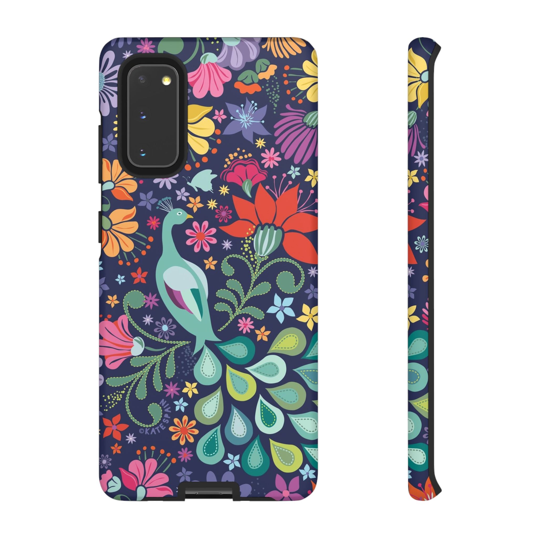 Luxury Peacock Sanctuary Samsung Galaxy S20 Case – Matte | navy, teal, coral multicolor vibrant peacock feather botanical print