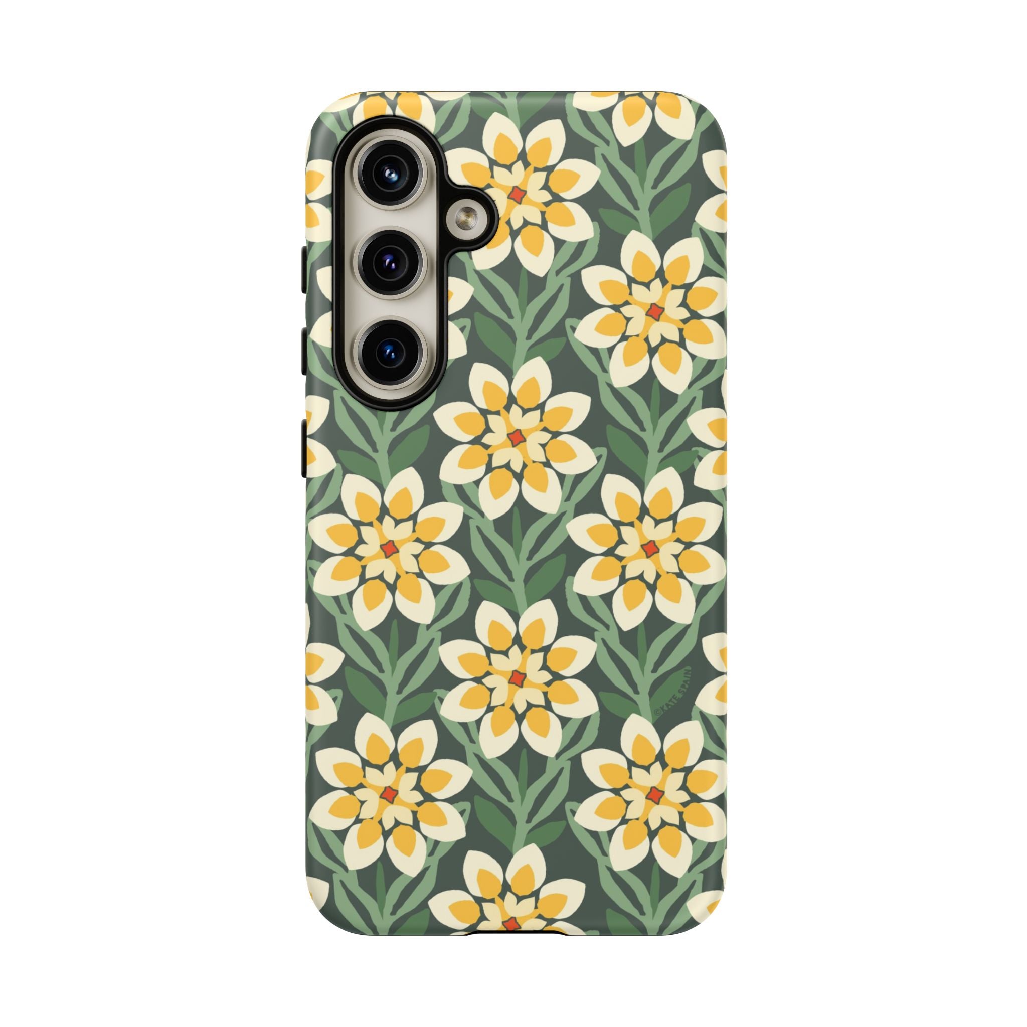 Luxury Modern Dahlia Samsung Galaxy S24 Case – Matte | forest green, yellow, cream modern dahlia print