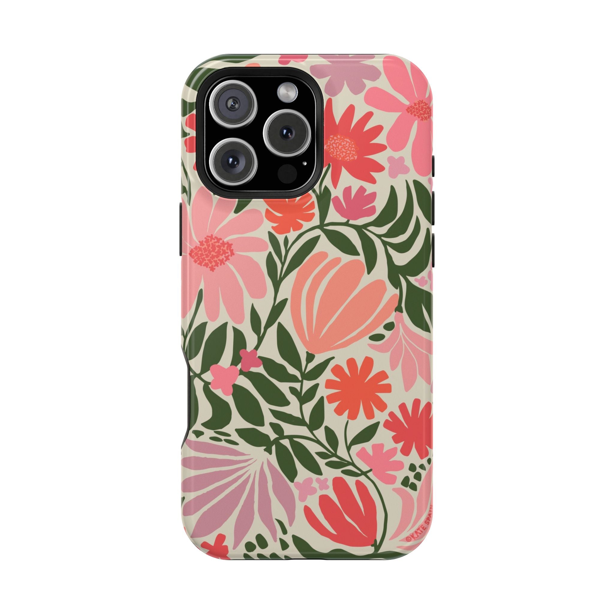Botanica MagSafe iPhone 16 Pro Max Case – Glossy | coral, pink, sage green botanical wildflower print