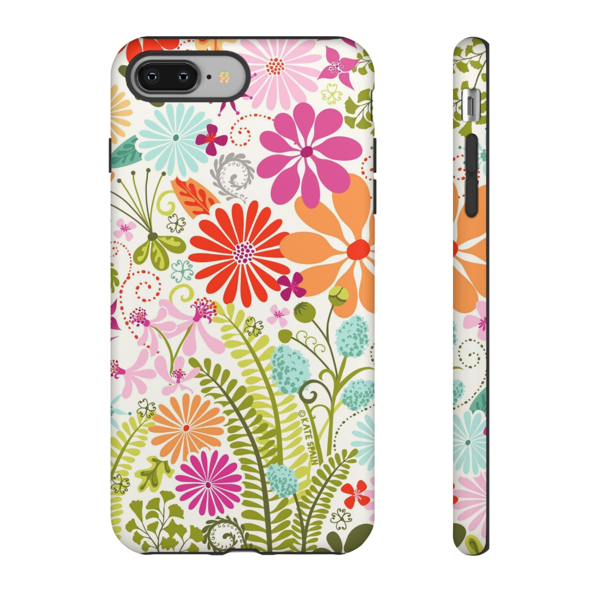 Luxury Terrain Tough iPhone 8 Plus Case – Matte | white, magenta, coral botanical woodland floral print
