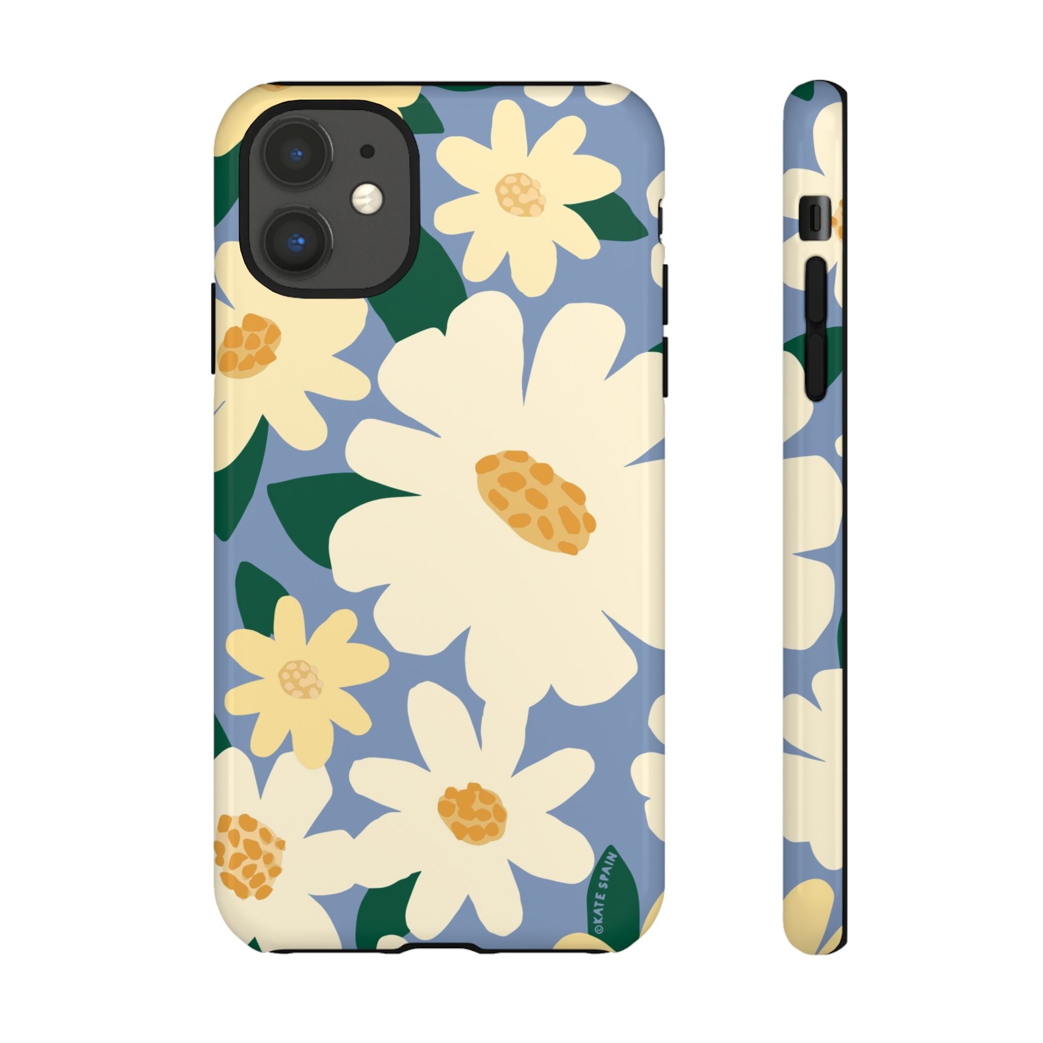 Chamomile Tough iPhone 11 Case – Glossy | periwinkle, cream, yellow botanical daisy floral print