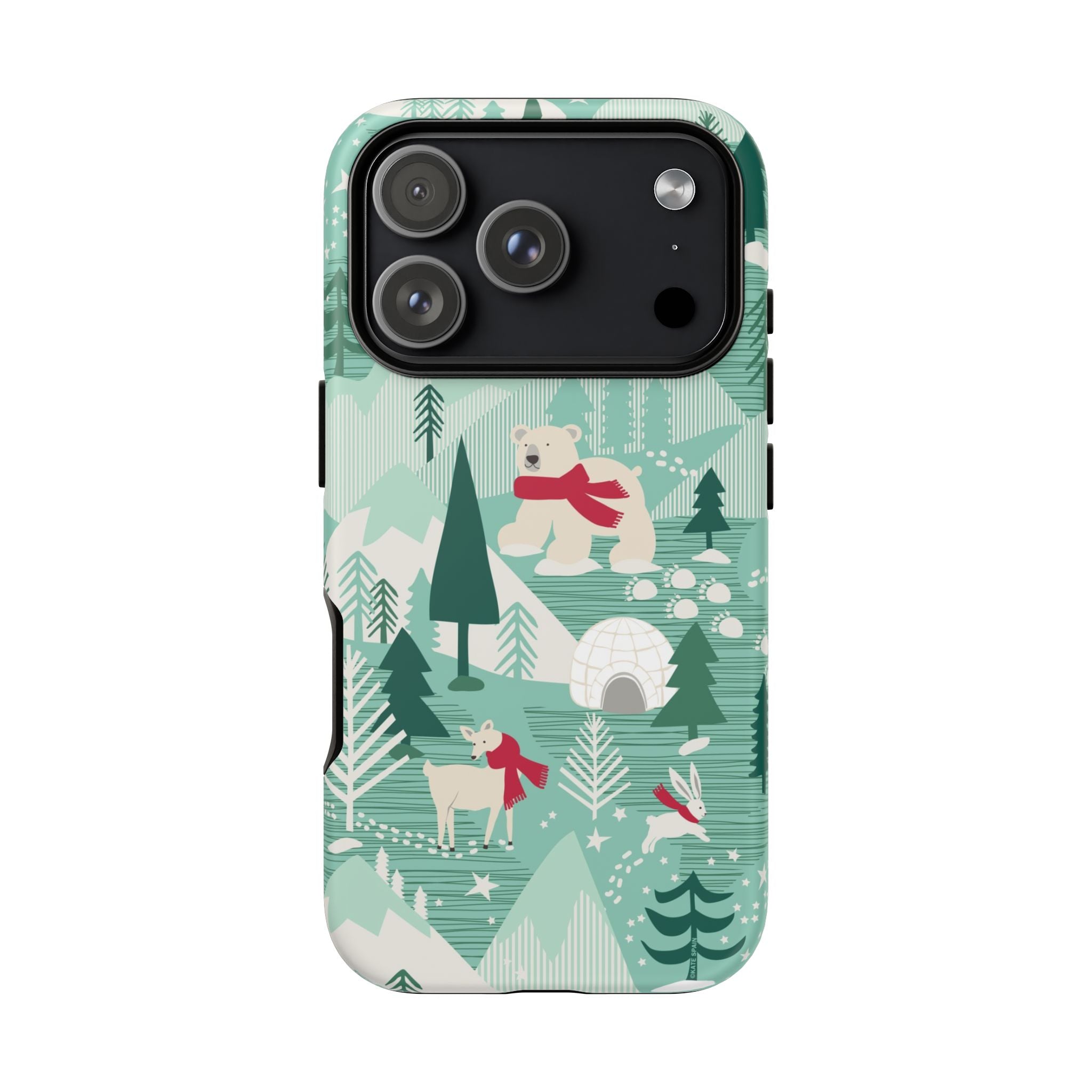 Arctica Winter Tough iPhone 17 Pro Case – Matte | aqua, evergreen, white, animal frolic winter wonderland print