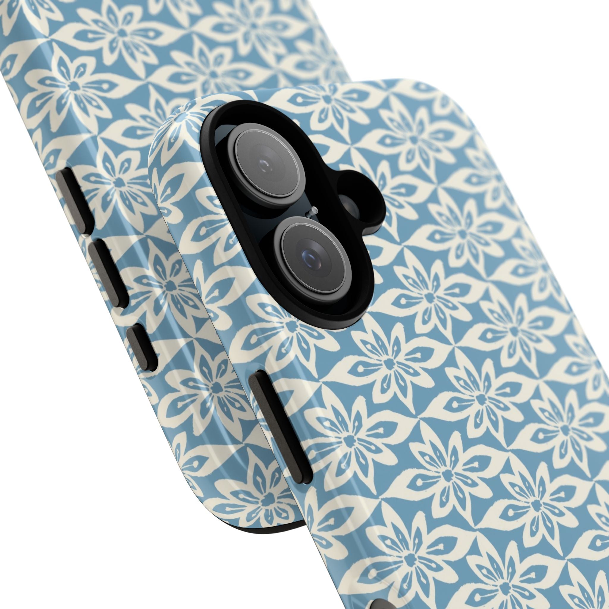 Lily Blue iPhone 17 Pro Max Case – Glossy | graphic white lily print on soft cerulean — botanical phone case by Kate Spain