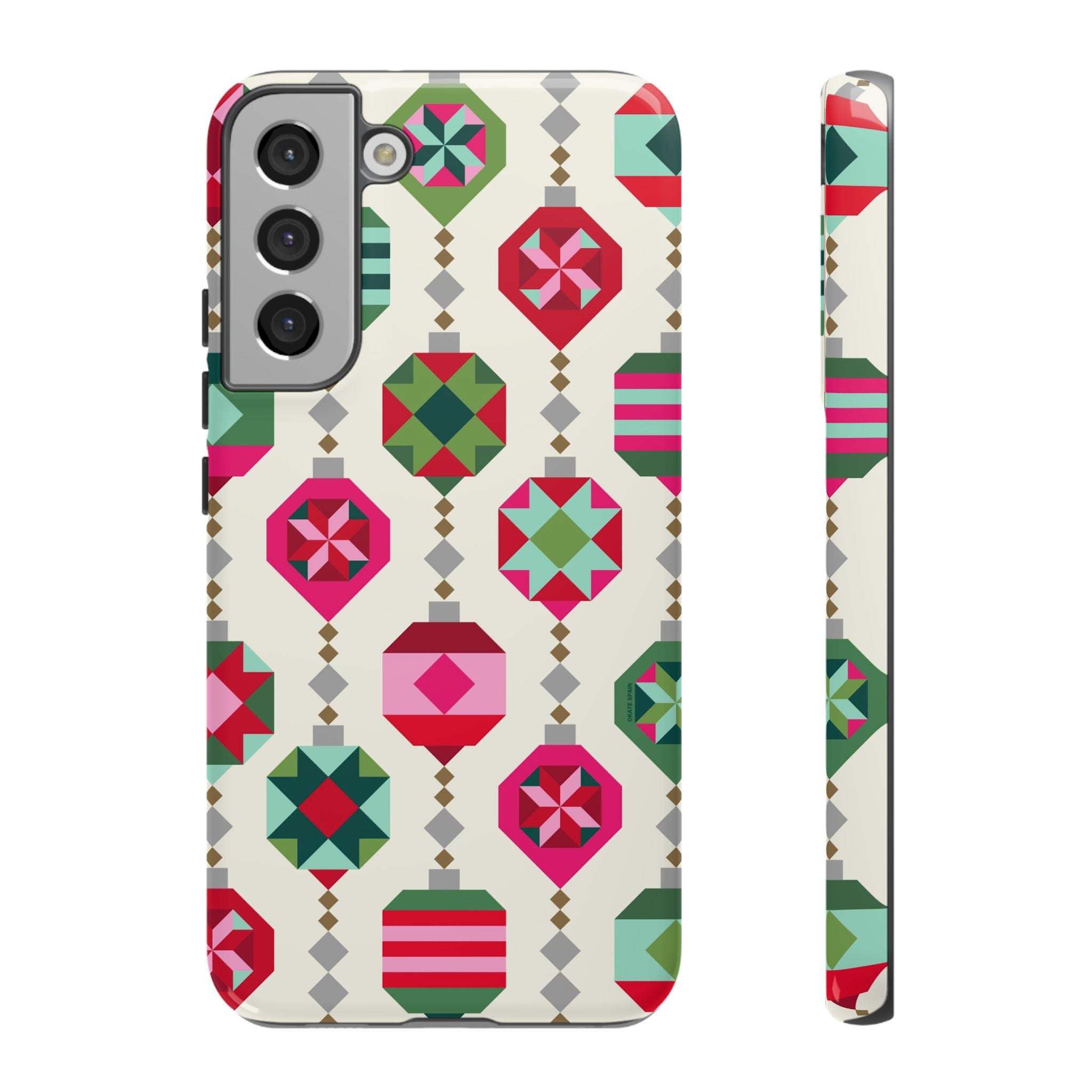 Felicity Ornaments Samsung Galaxy S22 Plus Case – Glossy | cream, red, pink, green, mint geometric quilted ornament print