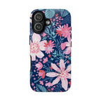 Bonaire Tough iPhone 17 Case – Glossy | navy, pink, white tropical floral botanical print