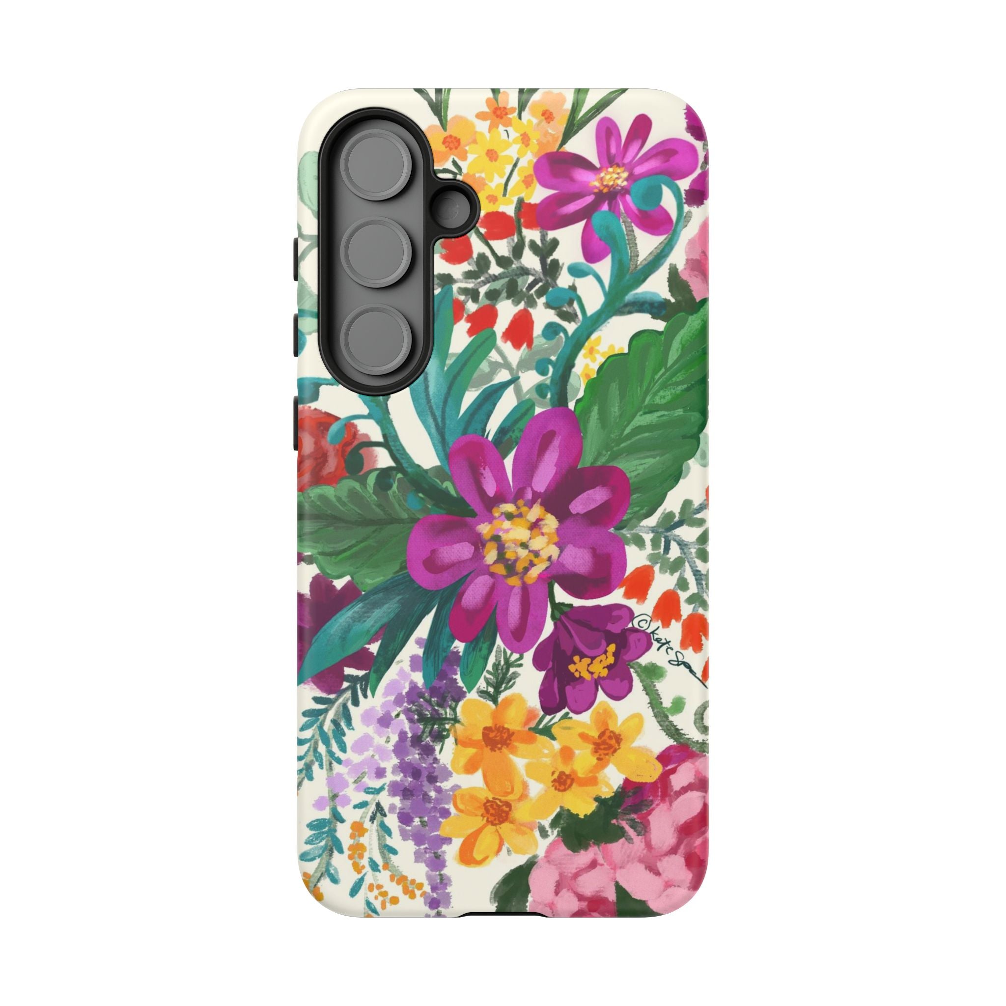Tropical Posy Samsung Galaxy S25 Plus Case – Matte | white, magenta, yellow, purple vibrant botanical floral print