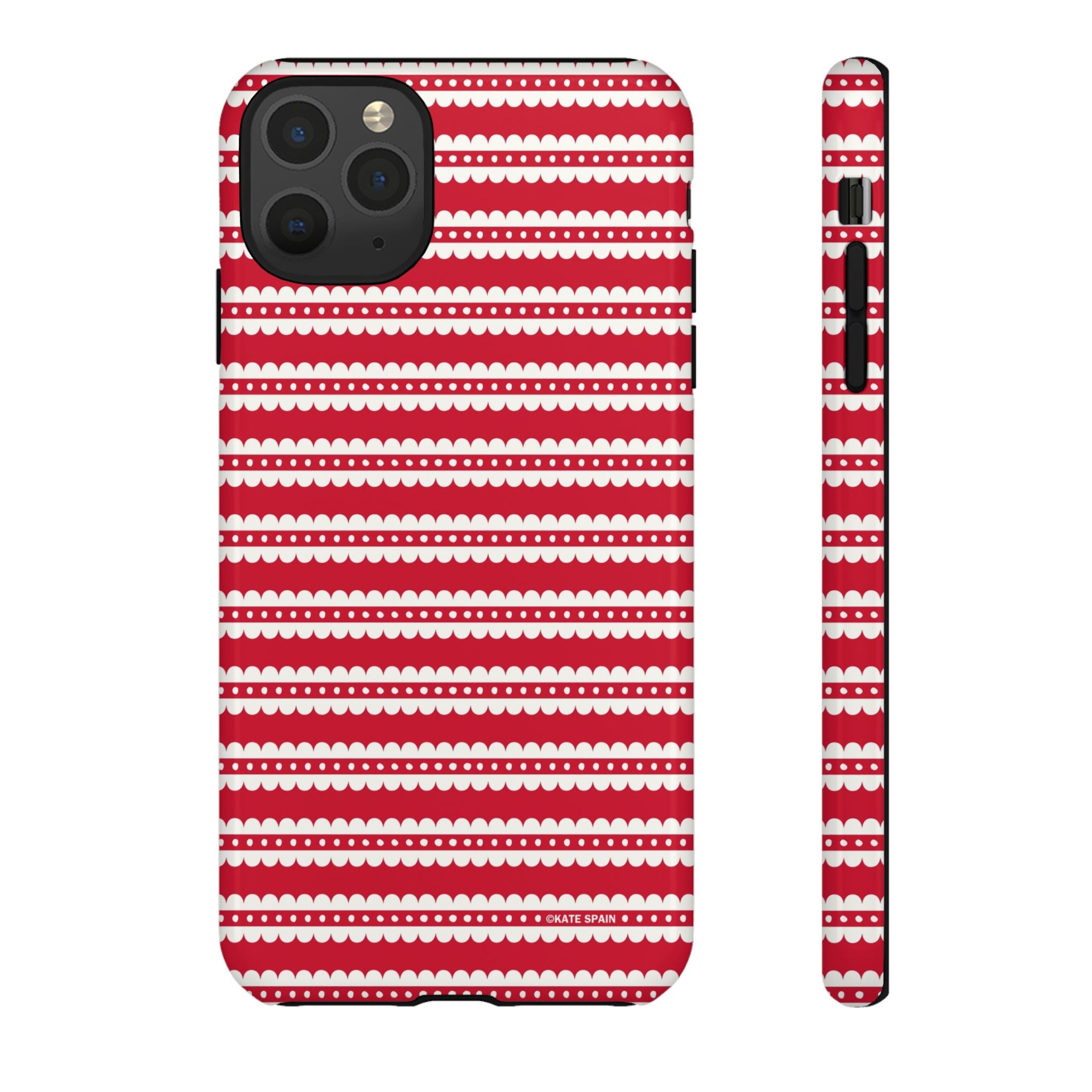 Candy Cane Stripe Tough iPhone 11 Pro Max Case – Glossy | red, cream scalloped candy cane stripe print
