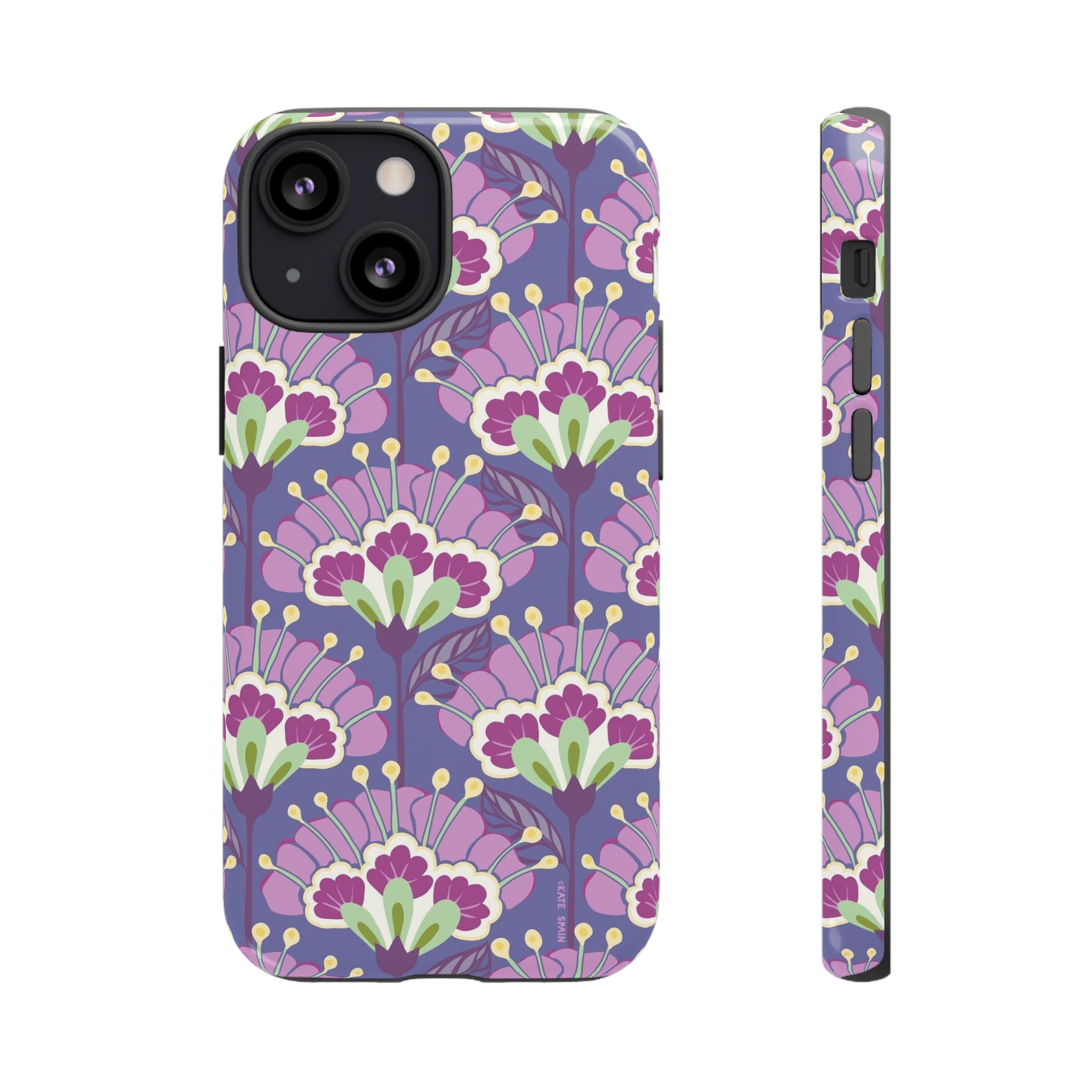 Lantern Flower Tough iPhone 13 Mini Case – Glossy | periwinkle, purple, mauve, sage botanical lantern floral print