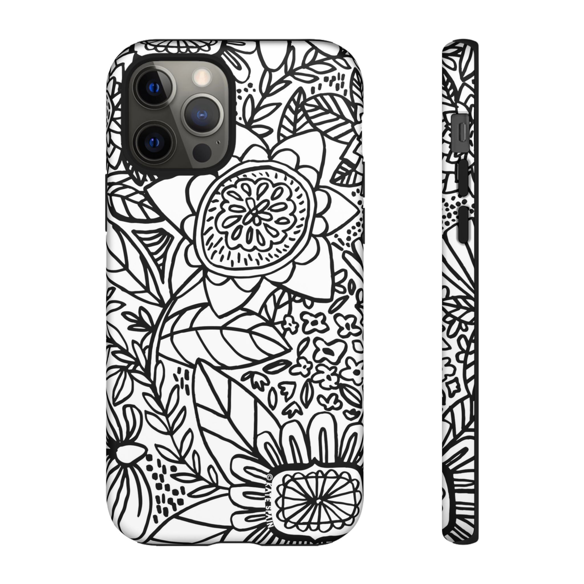 Esprit Tough iPhone 12 Pro Case – Matte | white, black botanical line art floral print
