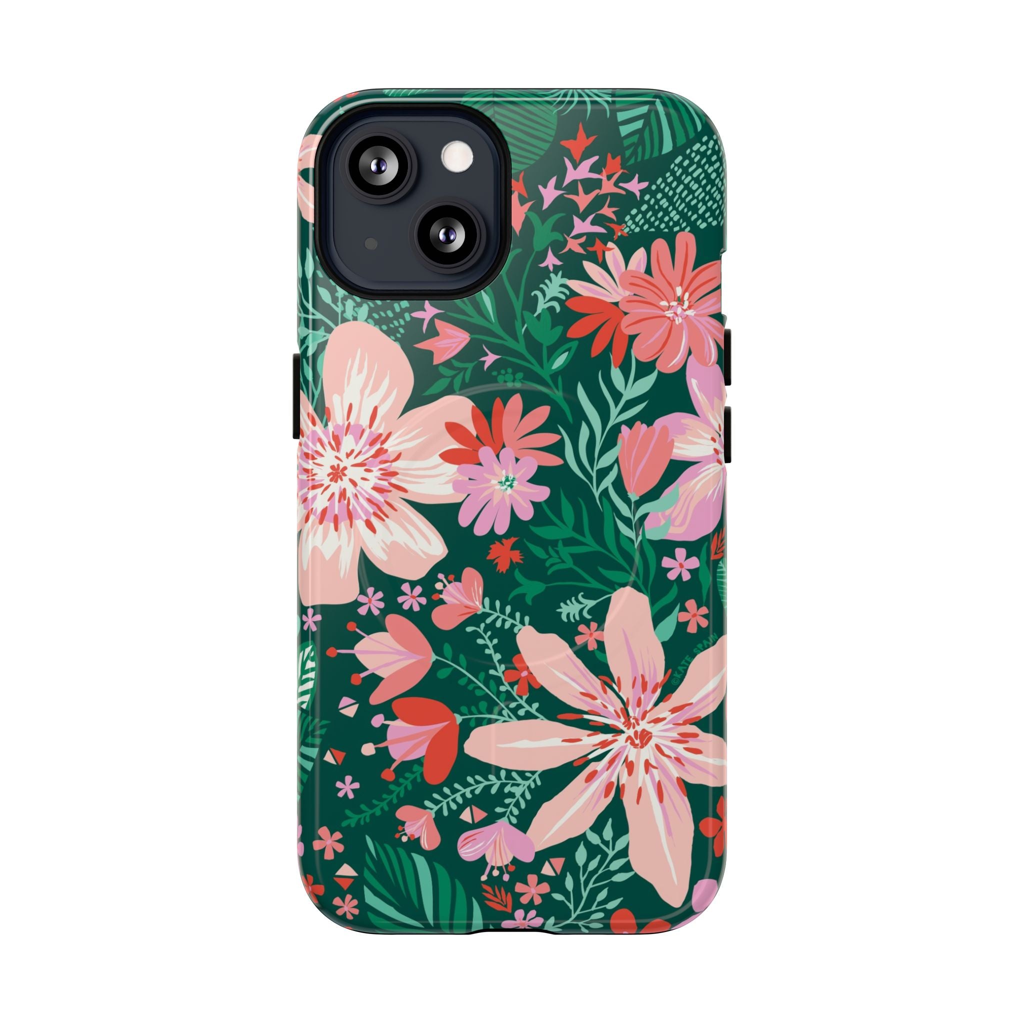 Bonaire MagSafe iPhone 13 Case – Glossy | jade, pink, white tropical floral botanical print
