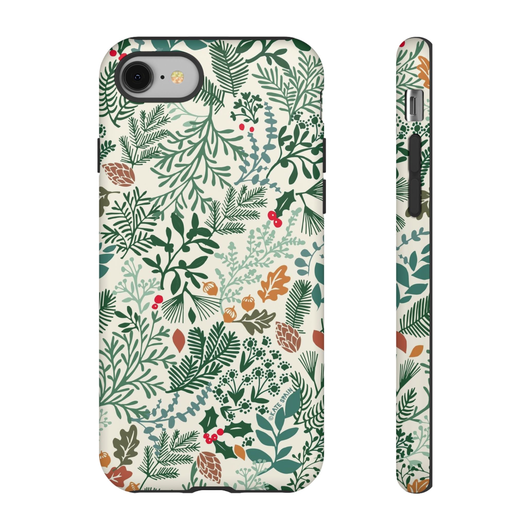 Juniper Tough iPhone 8 Case – Matte | cream, green, red botanical woodland print
