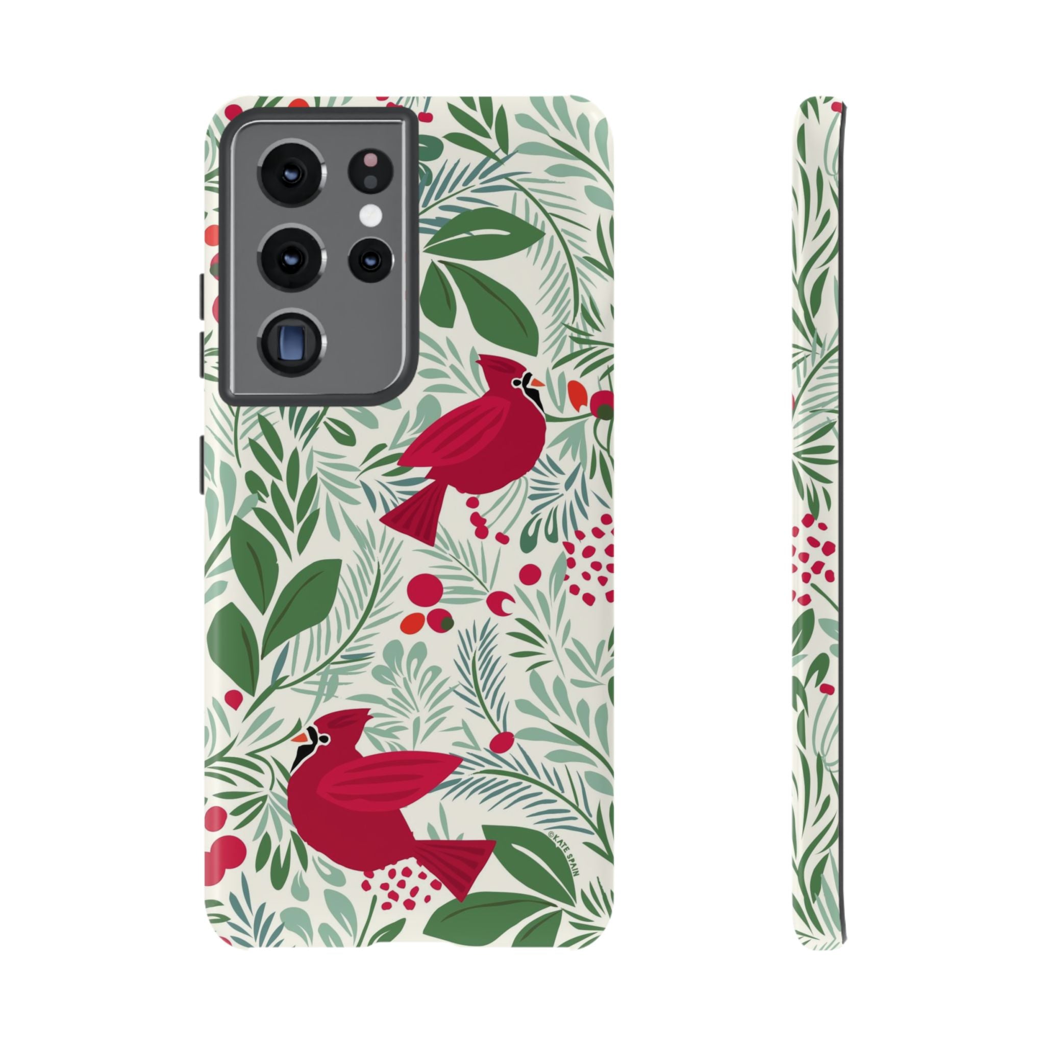 Birds and Berries Samsung Galaxy S21 Ultra Case – Glossy | cream, red, green botanical cardinal berry print