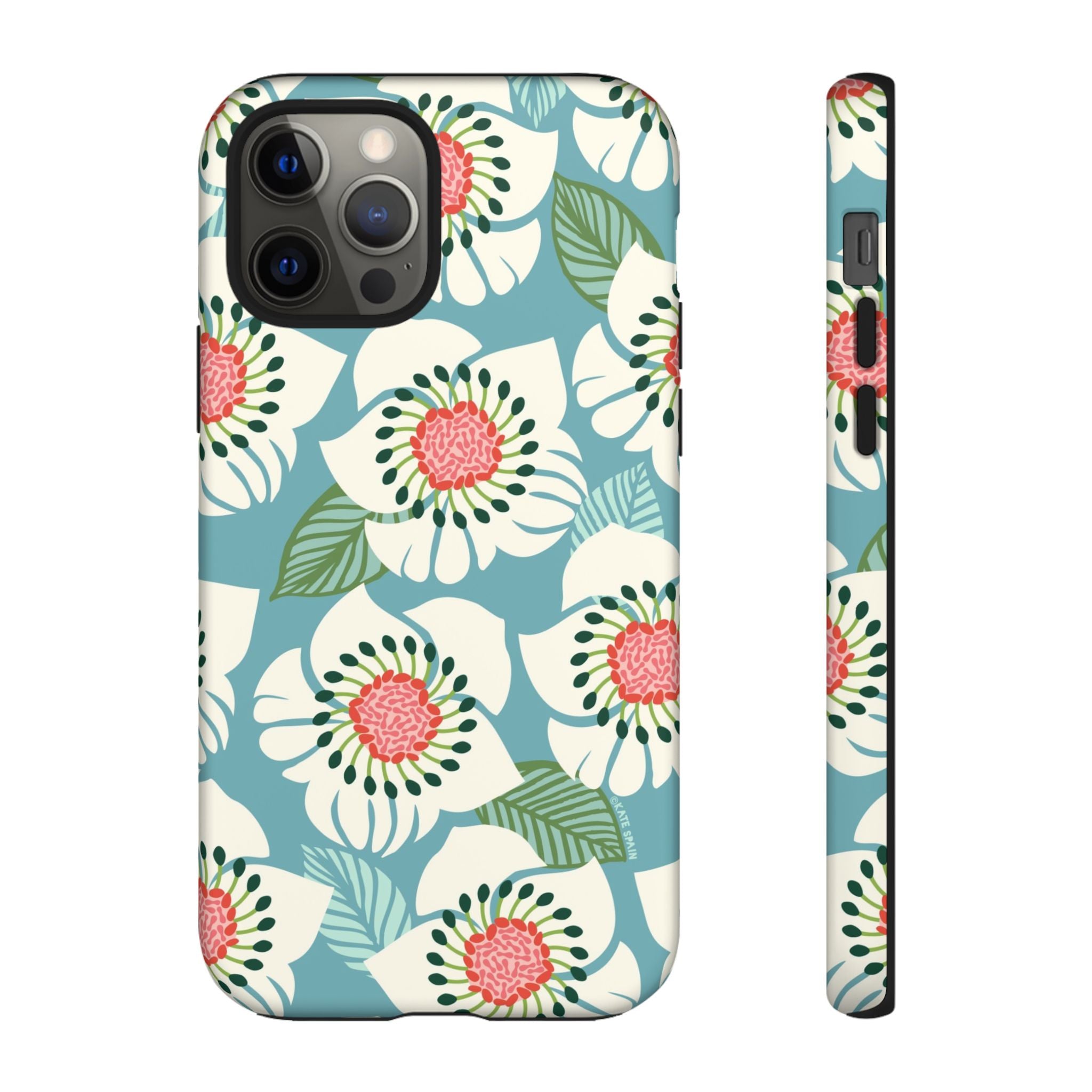 Panache Floral Tough iPhone 12 Pro Case – Matte | sky blue, pale cream, pink anemone floral print