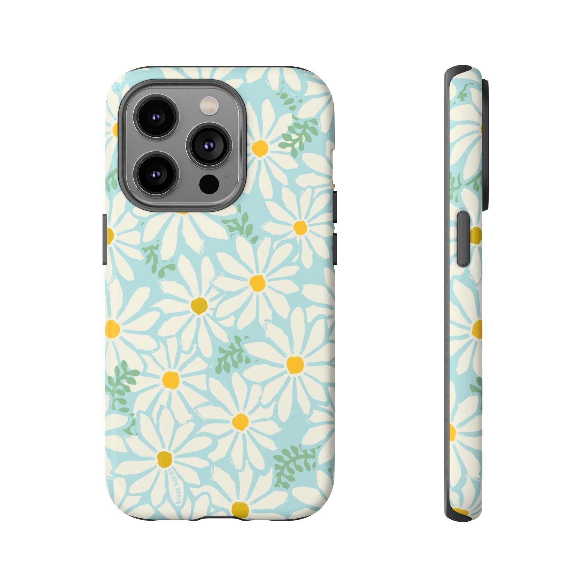Daisies Tough iPhone 14 Pro Case – Matte | mint, white, yellow botanical daisy floral print