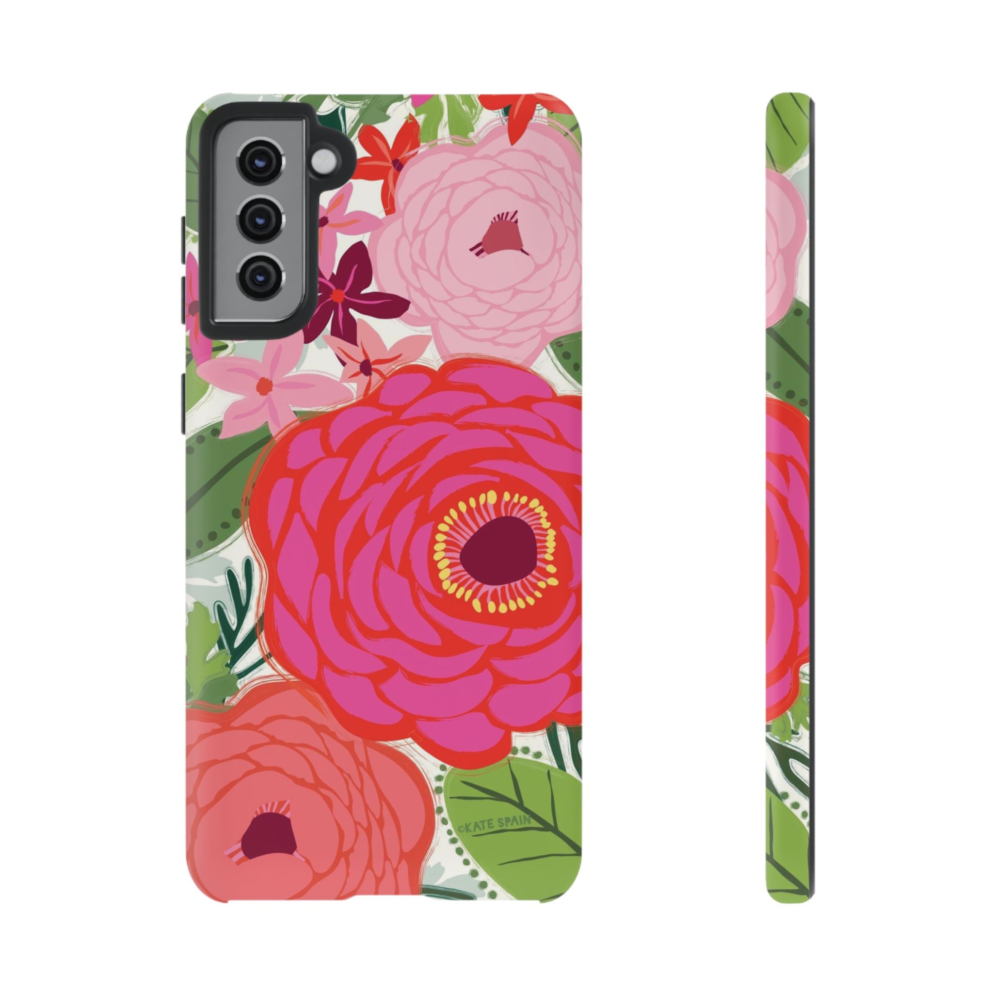 Bloomerie Samsung Tough Phone Case Samsung Galaxy S21 Plus Case – Matte | cream, magenta, coral botanical peony floral print