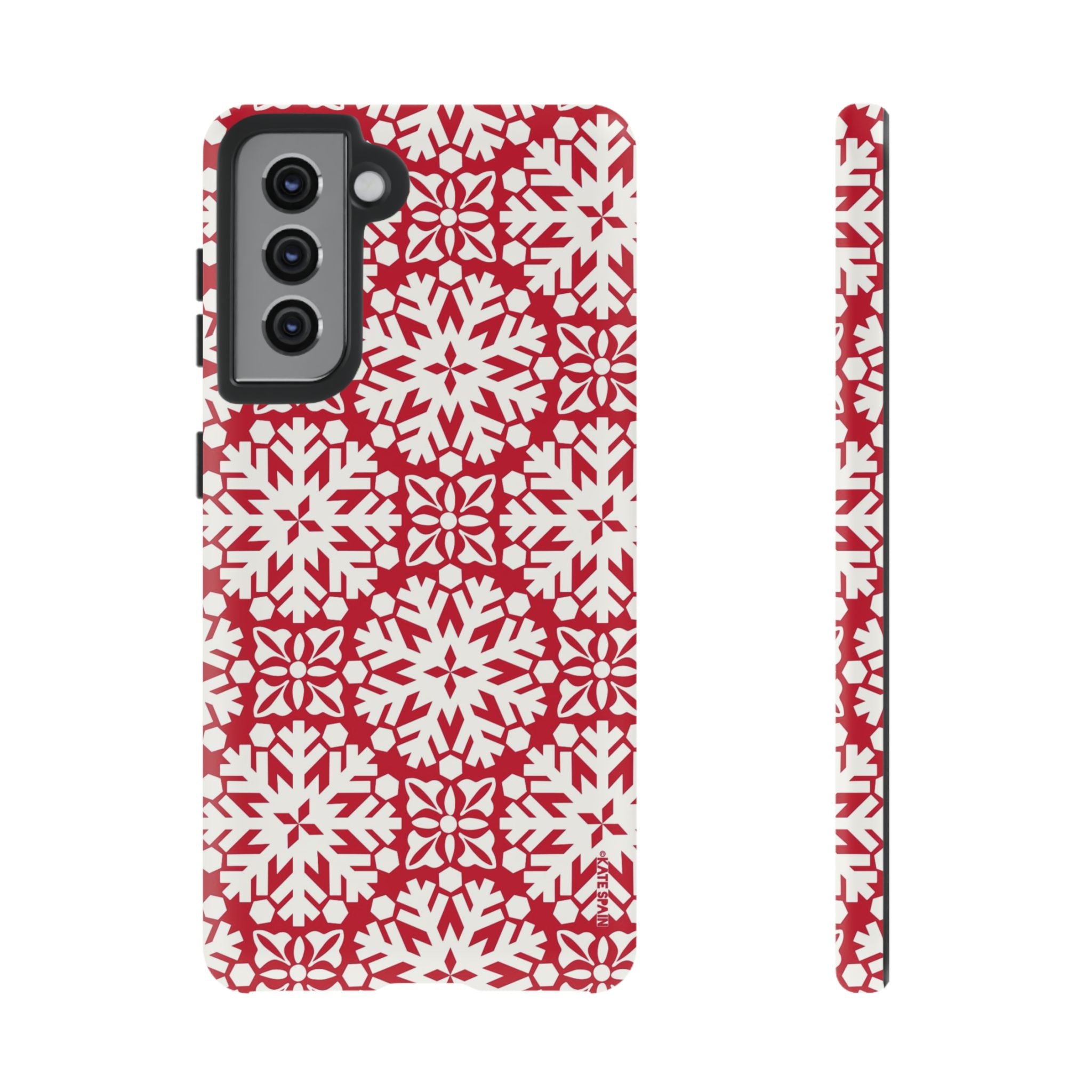 Flurry Samsung Galaxy S21 Case – Matte | white, red geometric snowflake tile print