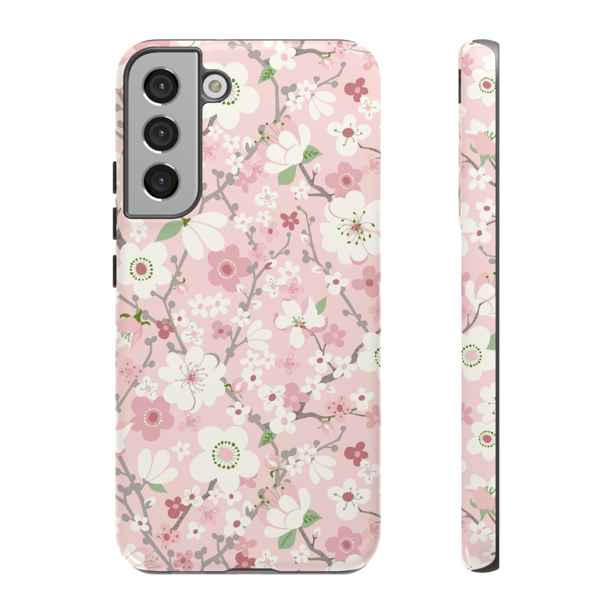 Luxury Pink Cherry Blossom Samsung Galaxy S22 Plus Case – Glossy | pink, white, cherry blossom floral print