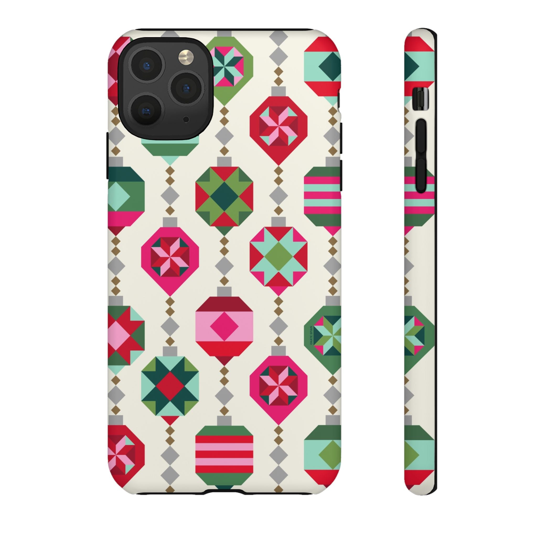 Felicity Ornaments Tough iPhone 11 Pro Max Case – Matte | cream, red, pink, green, mint geometric quilted ornament print