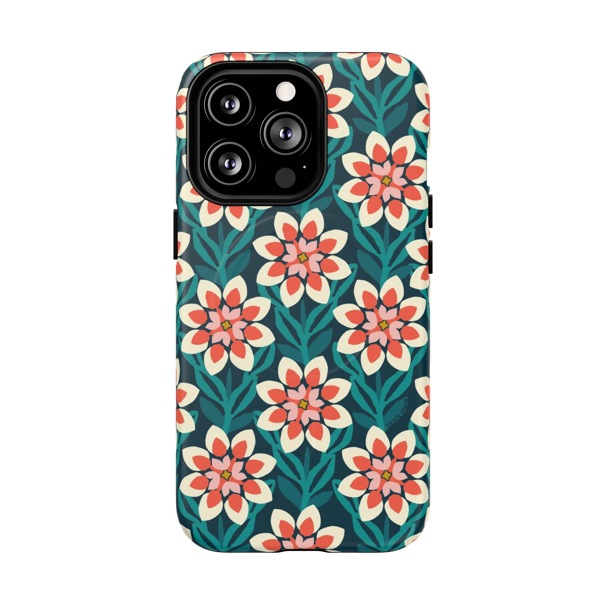 Modern Dahlia MagSafe iPhone 13 Pro – Matte | teal, coral, cream botanical dahlia floral print
