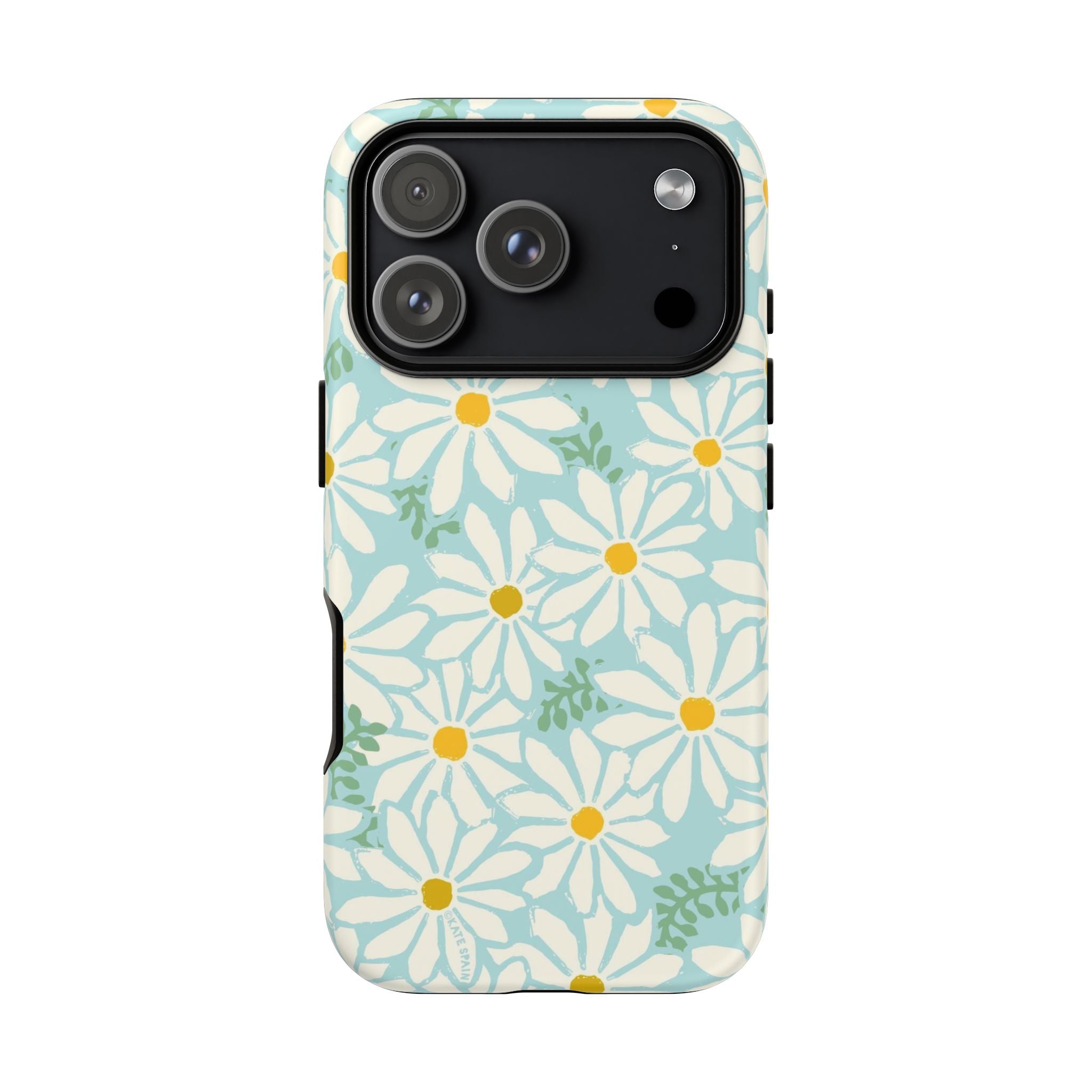 Daisies Tough iPhone 17 Pro Case – Matte | mint, white, yellow botanical daisy floral print
