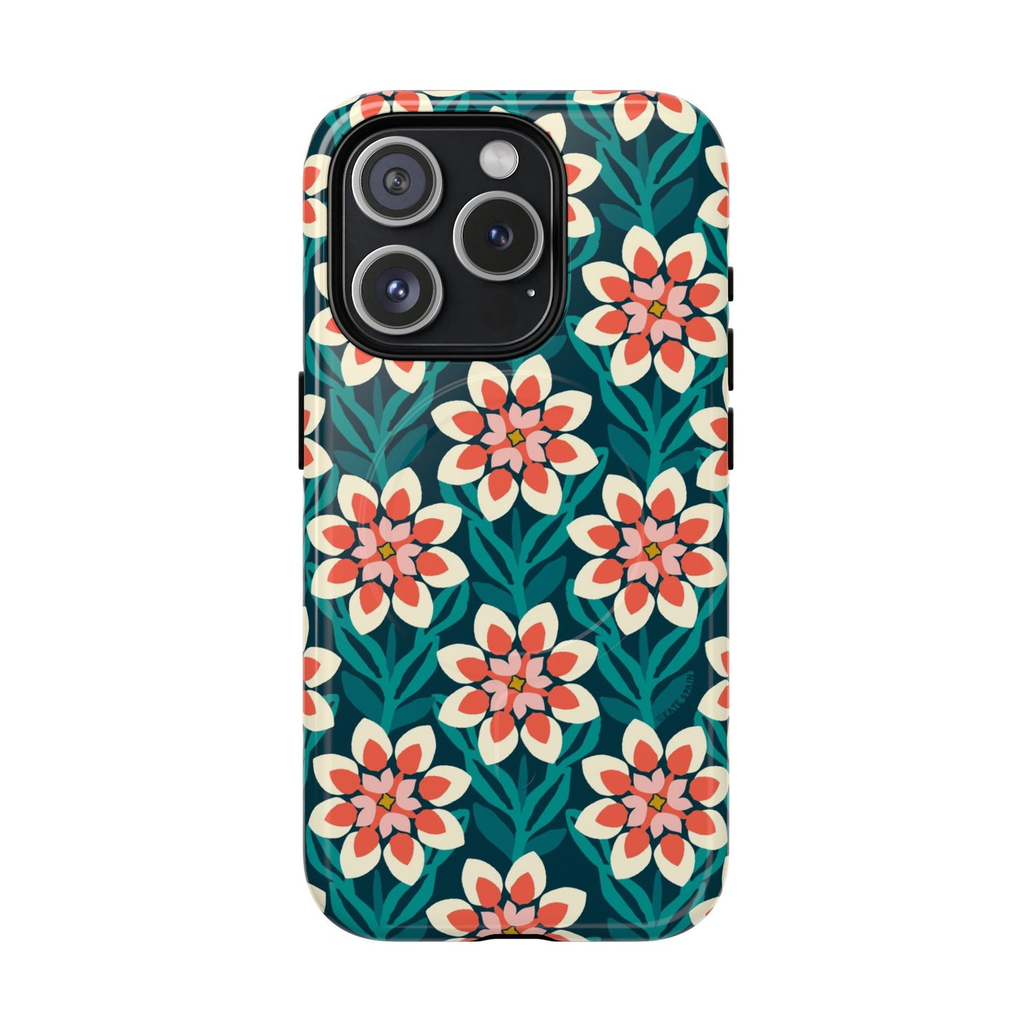 Modern Dahlia MagSafe iPhone Case - Teal Allover Pattern