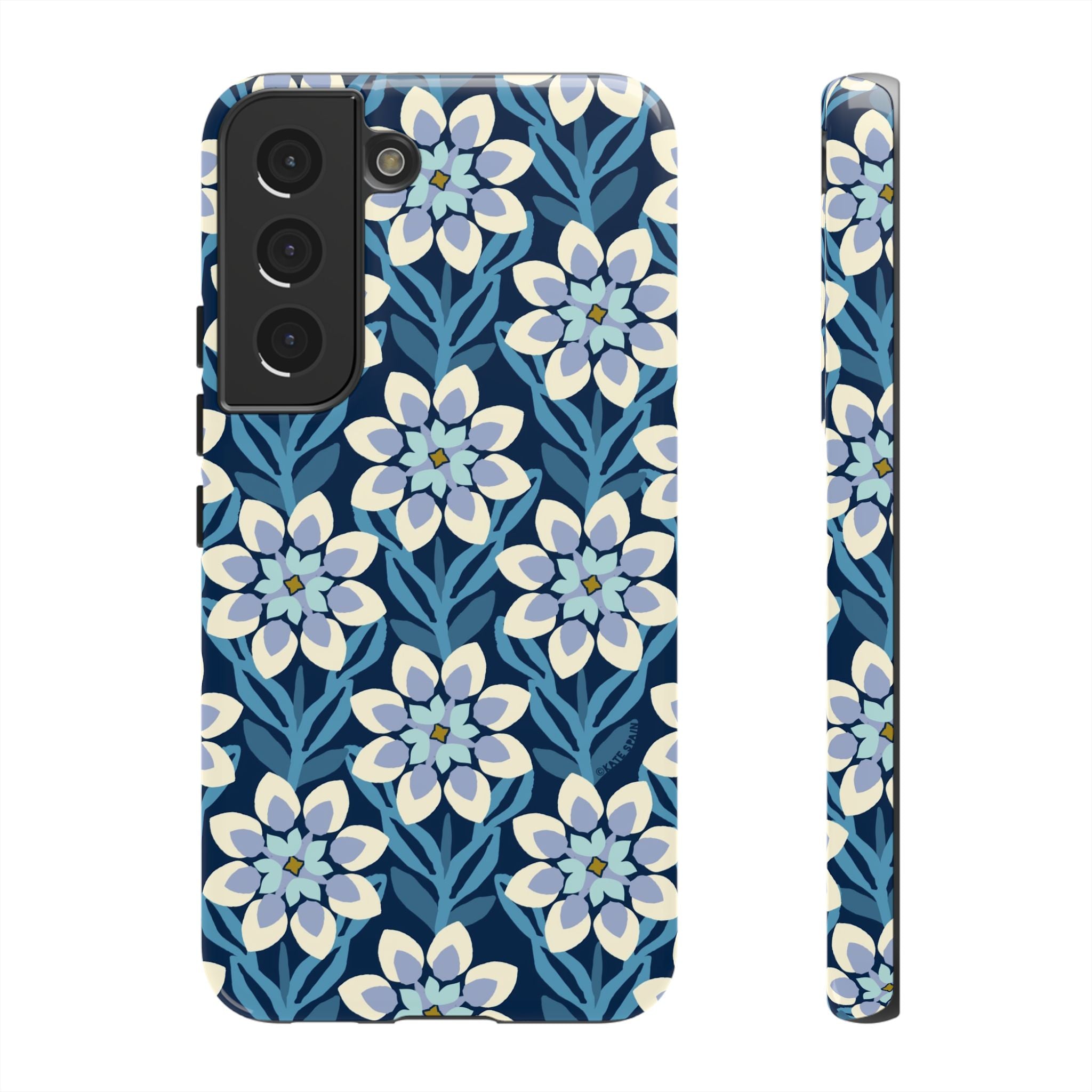 Luxury Modern Dahlia Samsung Galaxy S22 Case – Matte | navy, white, periwinkle modern dahlia print